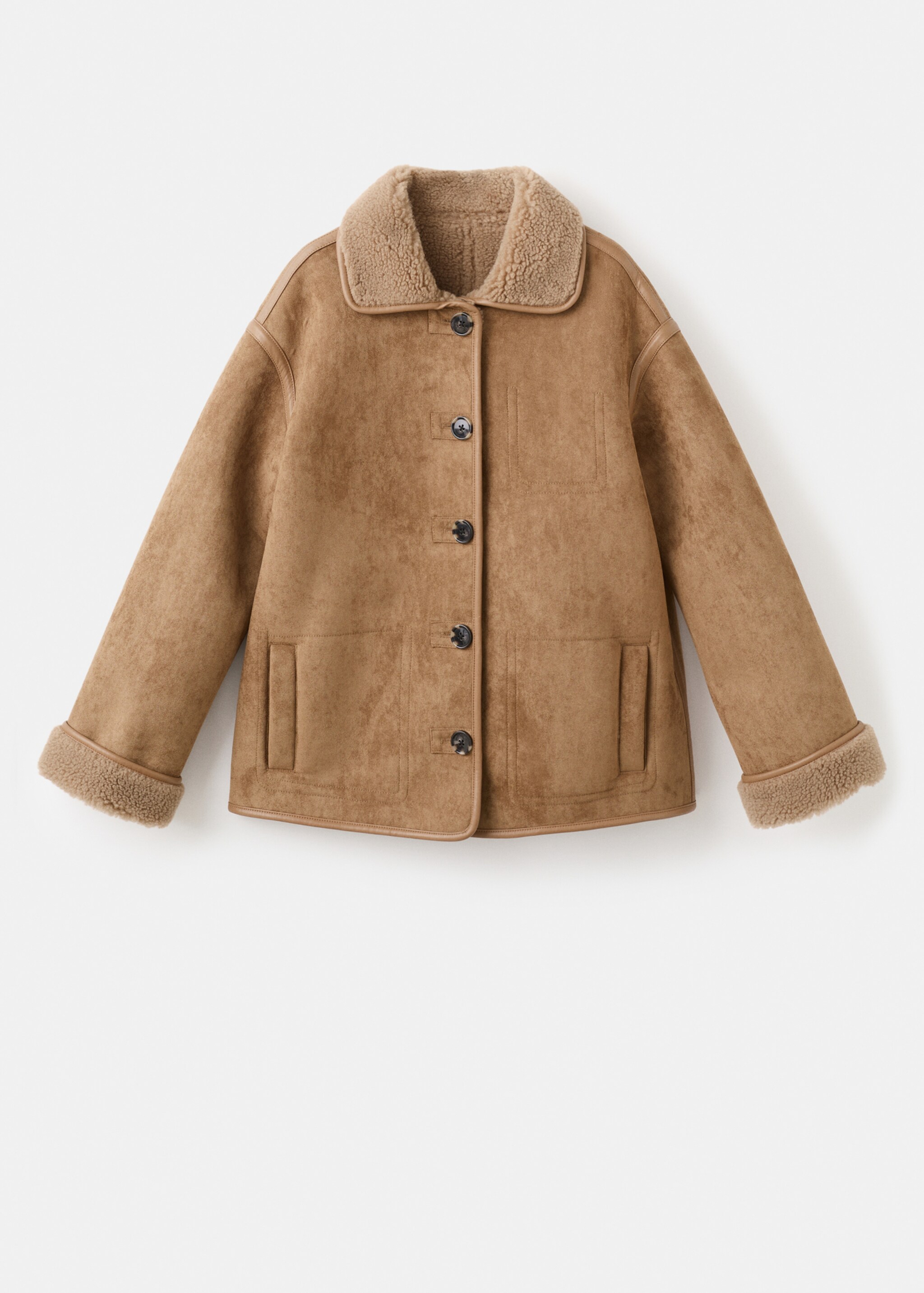 Manteau effet cuir imitation mouton - Article sans modèle, Marron moyen. Ref: 17077900-00.