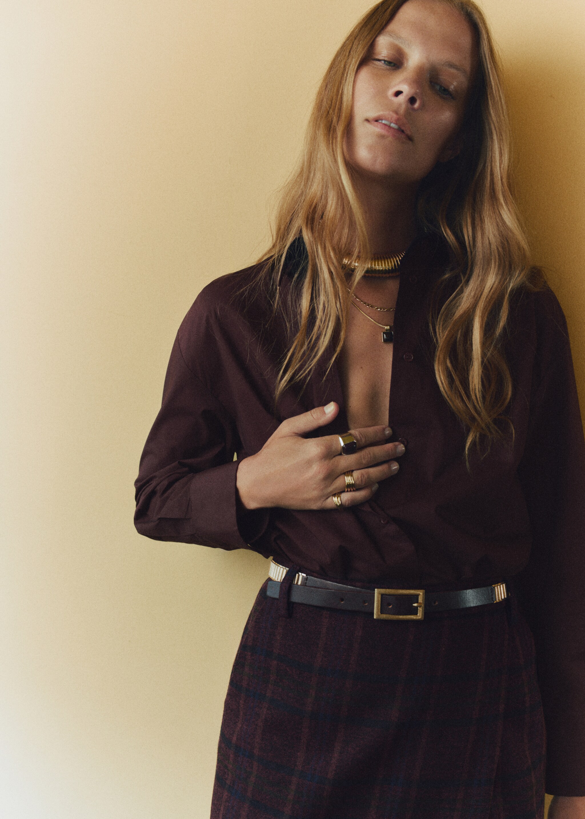 Check wrap skirt - Medium plane, Maroon. Ref: 17077911-00.