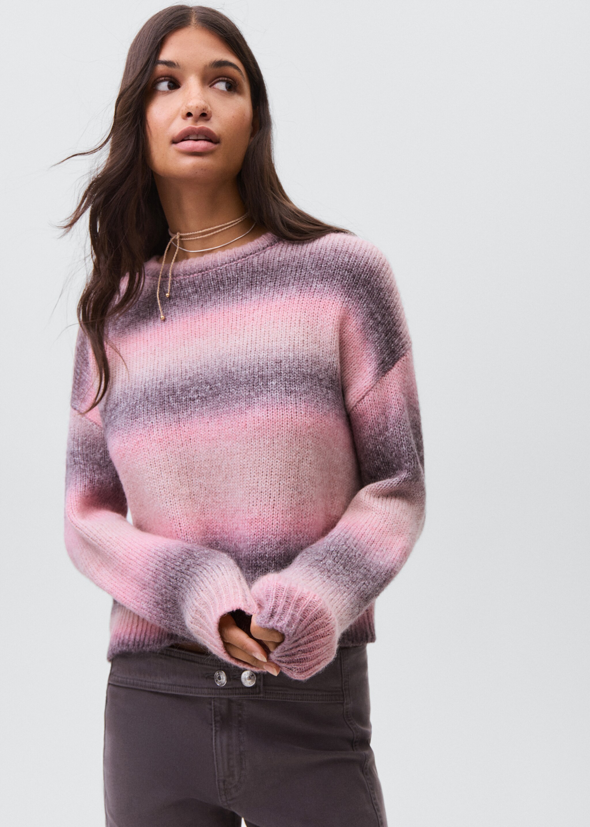 Jersey punto multicolor - Plano medio, Rosa claro. Ref: 17078265-00.