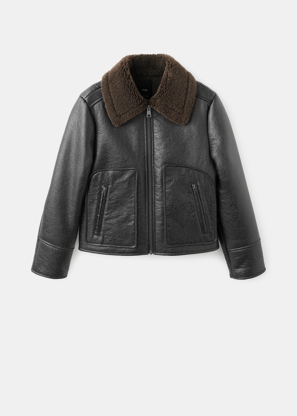 Faux-leather jacket with shearling collar