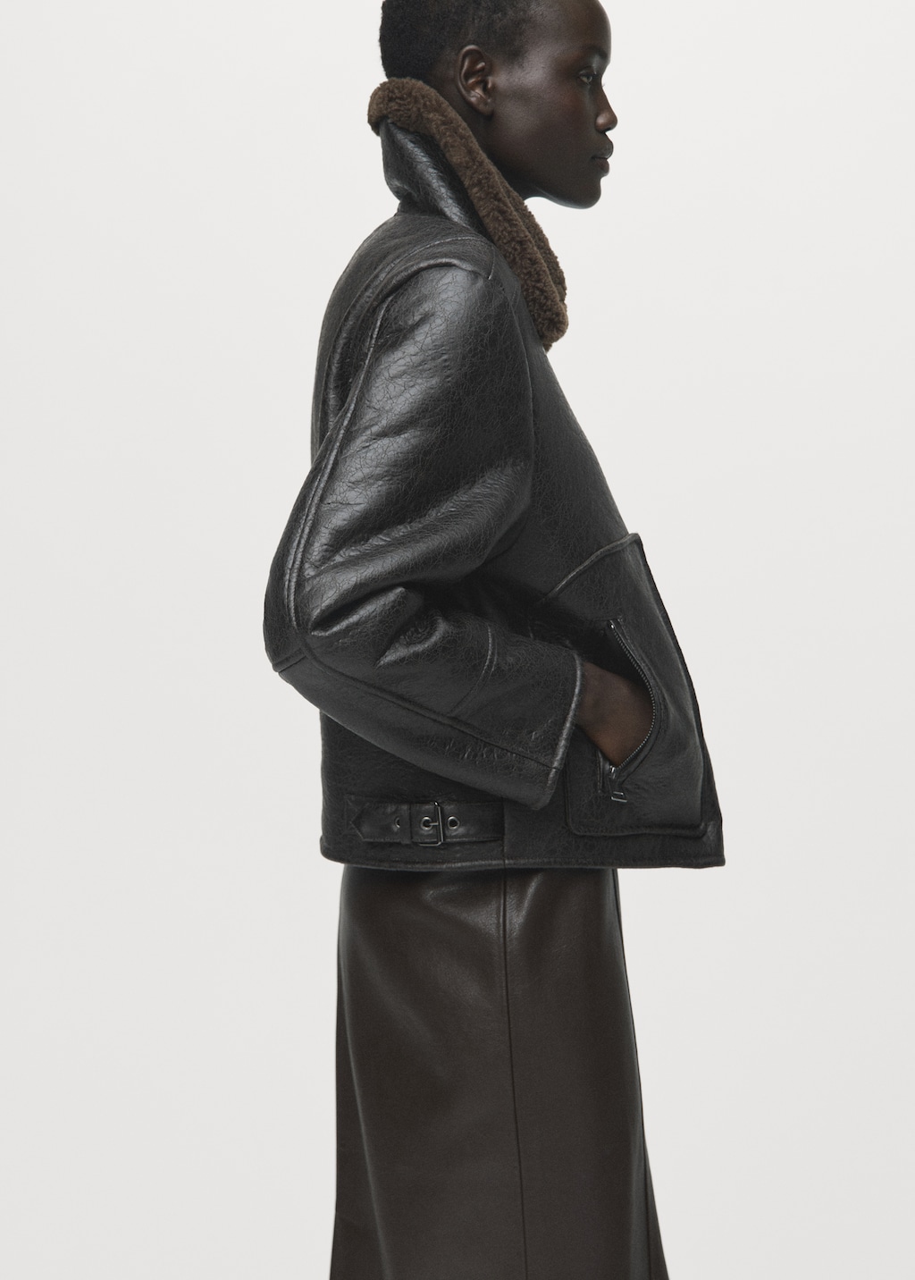 Faux-leather jacket with shearling collar
