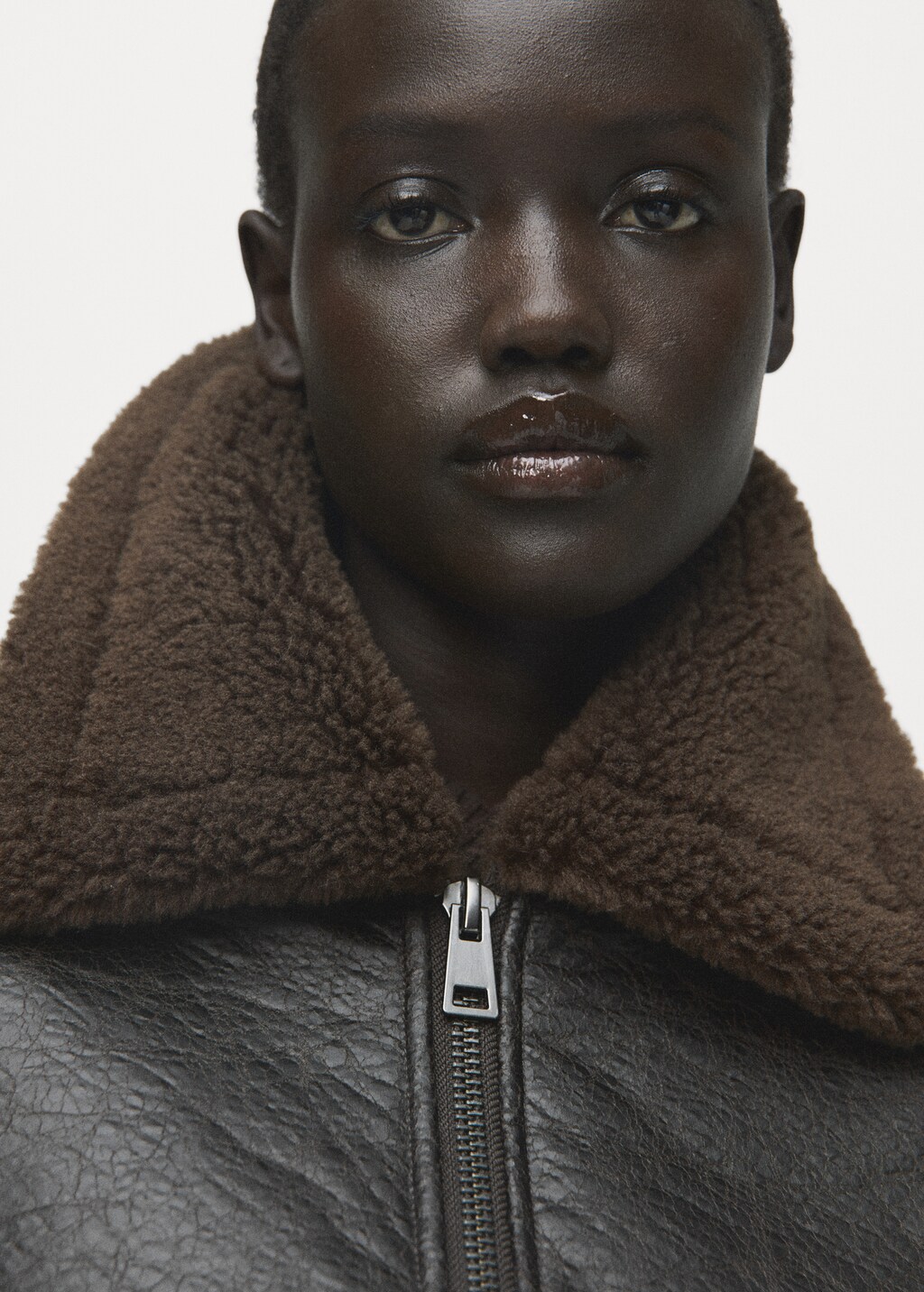 Faux-leather jacket with shearling collar