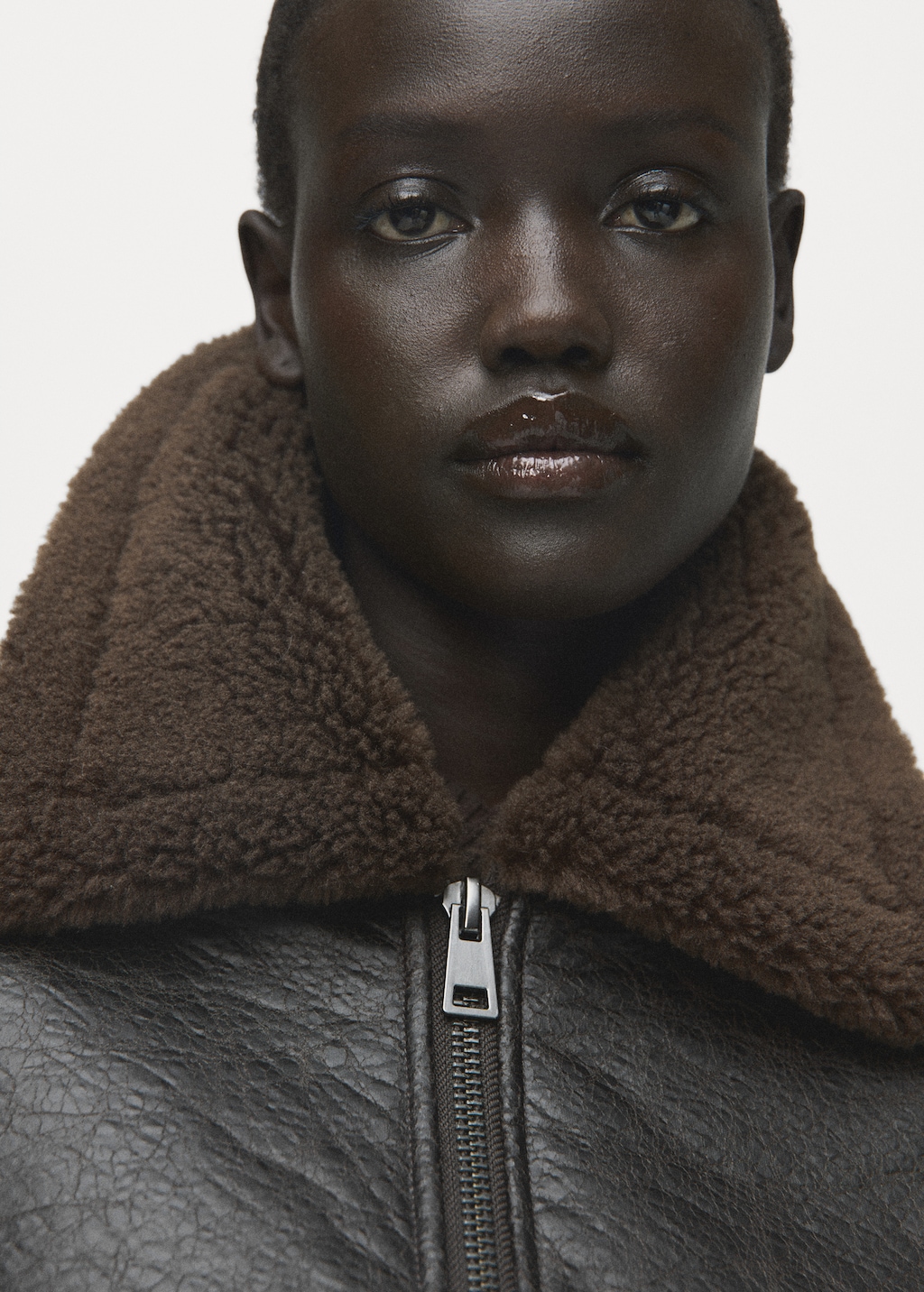 Faux-leather jacket with shearling collar