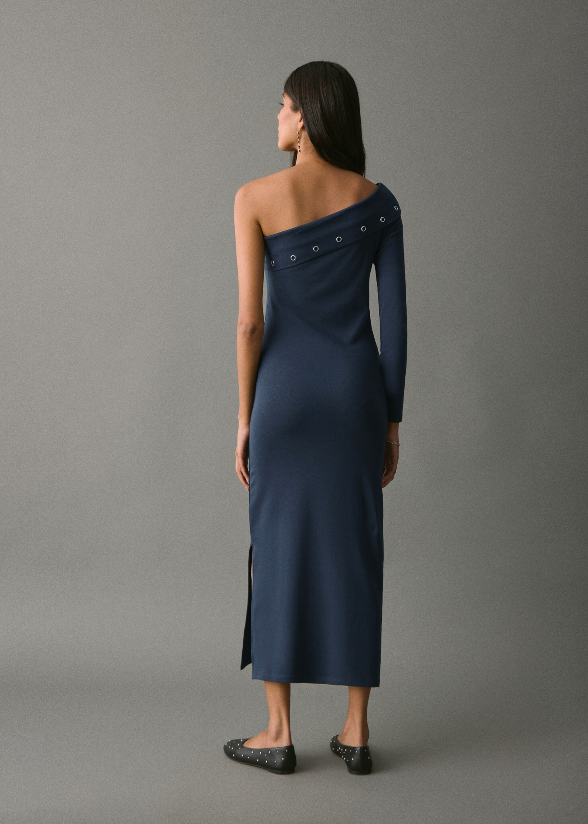 Asymmetrical studded dress - Reverse of the article, Navy. Ref: 17078269-00.
