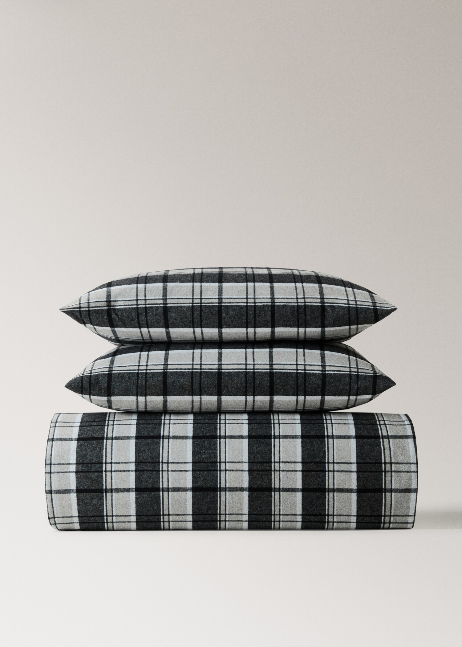 Flannel cotton melange-yarn duvet cover with check pattern for 90 cm bed - Article without model