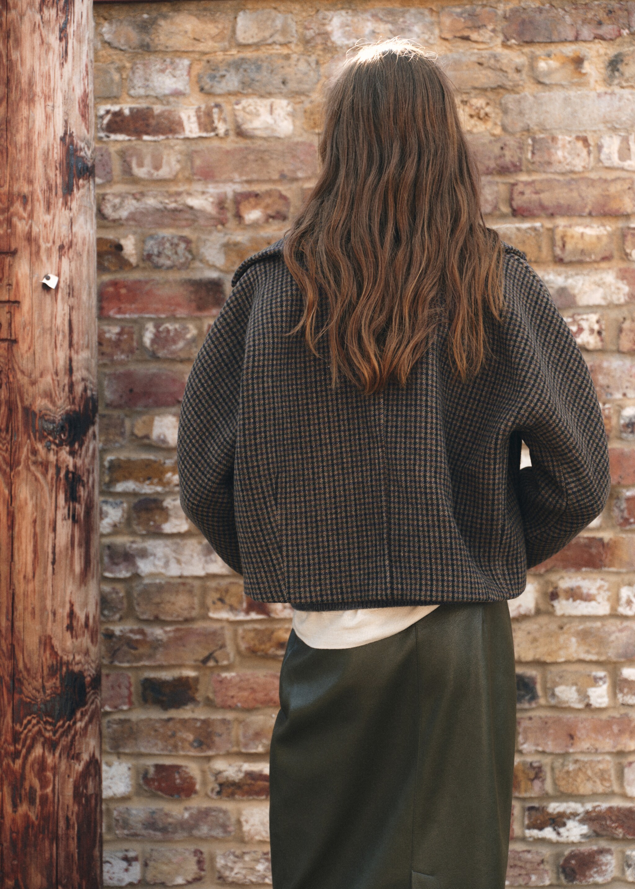 Houndstooth wool jacket - Reverse of the article, Brown. Ref: 17078283-00.