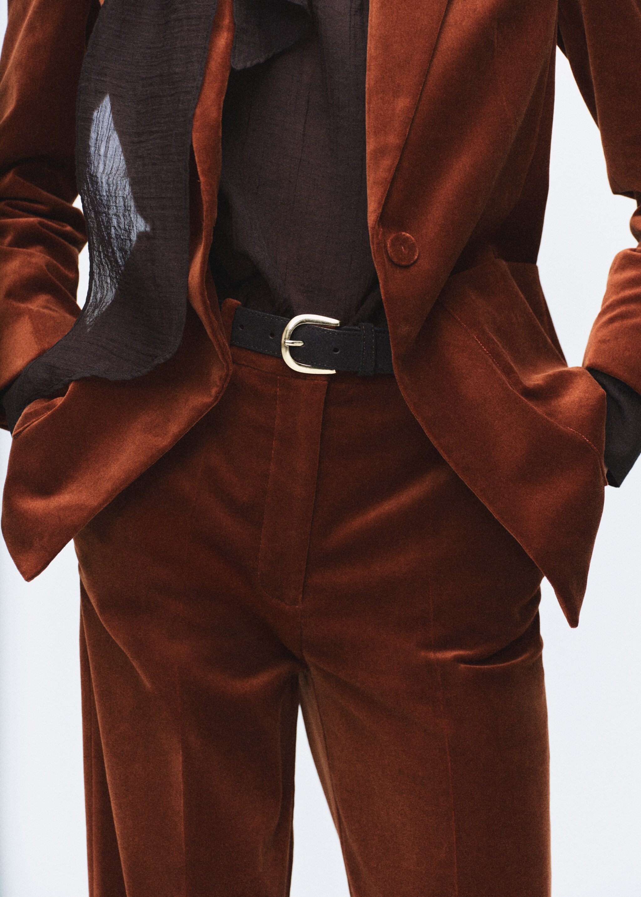 Velvet suit trousers - Details of the article 6, Burnt Orange. Ref: 17078285-00.