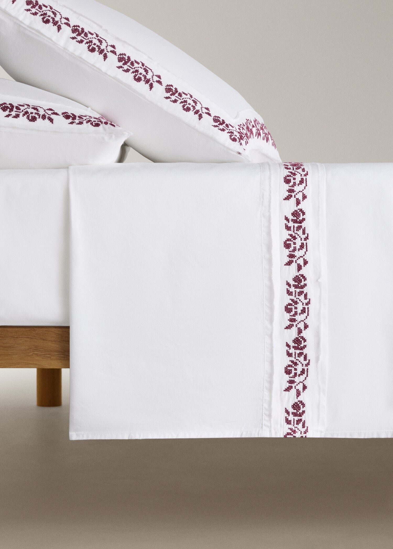 Sábana encimera algodón satén 300 hilos bordado punto de cruz Cama 135/140 cm - Artículo sin modelo