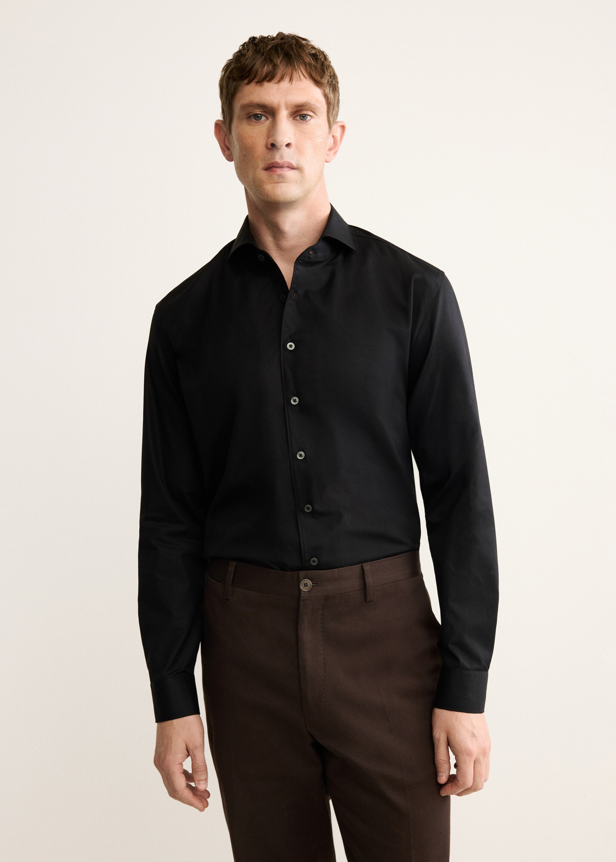 Regular-fit 100% cotton shirt - Medium plane, Black. Ref: 17078288-00.