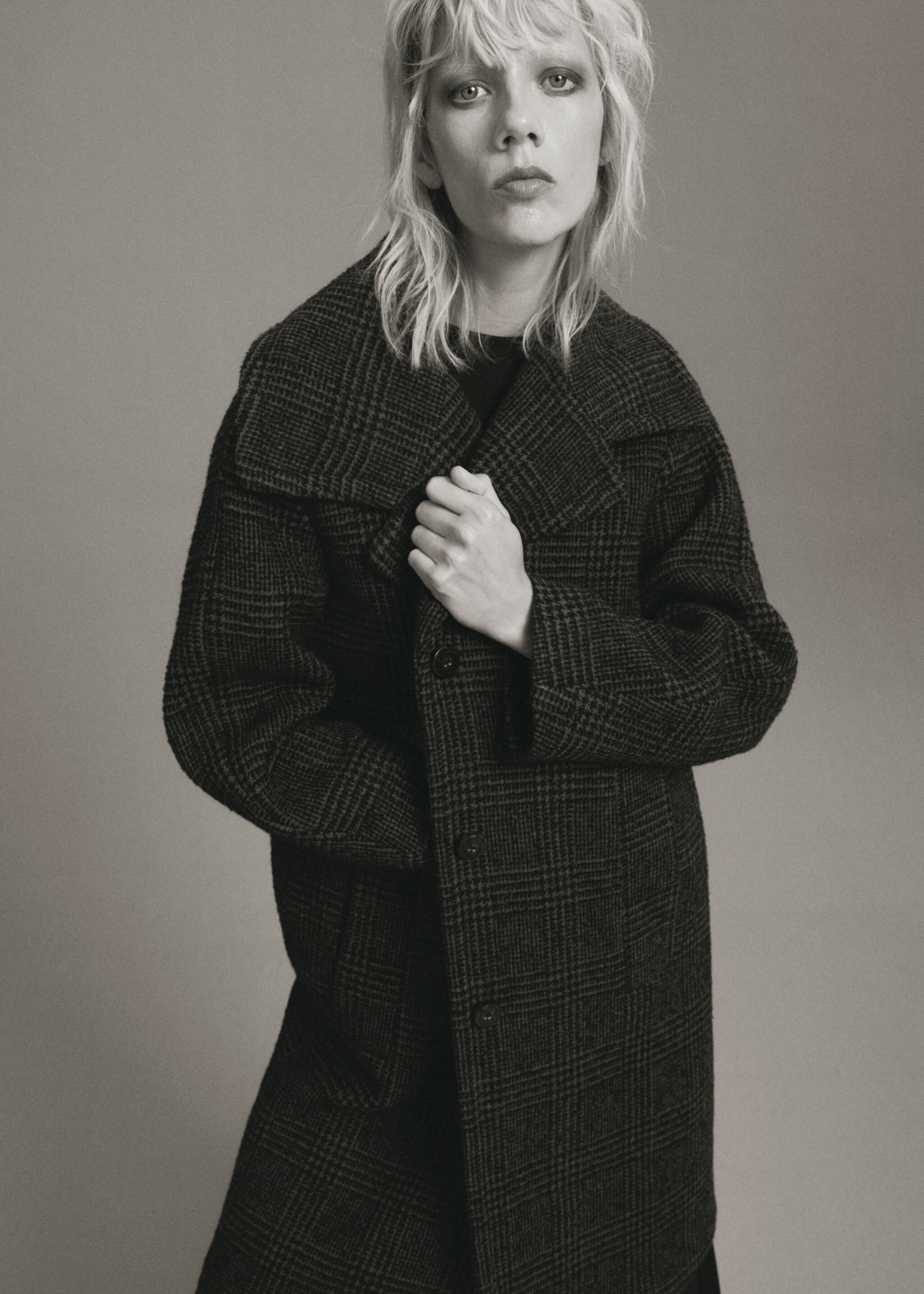 Checked wool-blend coat - Medium plane, Grey. Ref: 17078290-00.