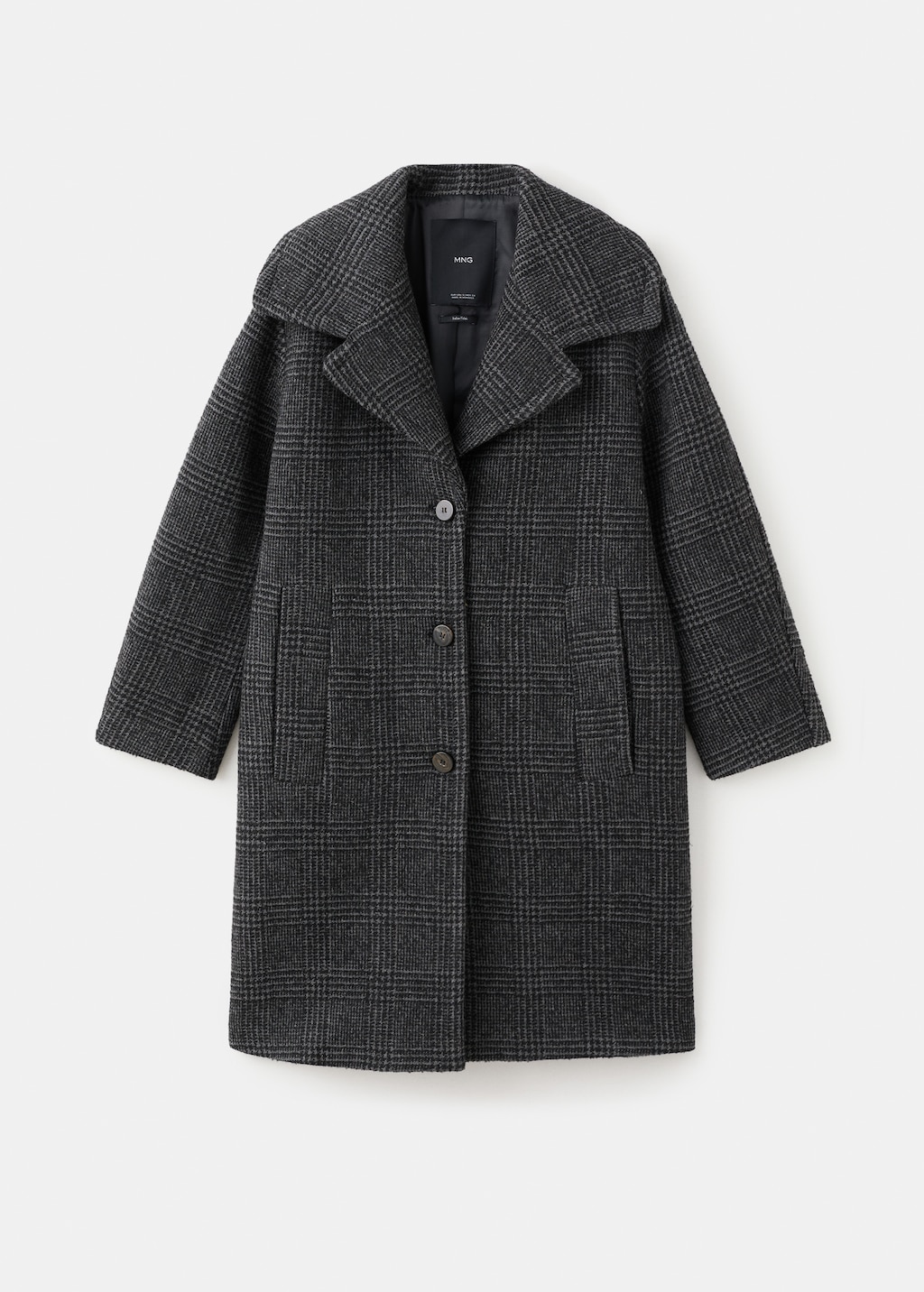 Checked wool-blend coat