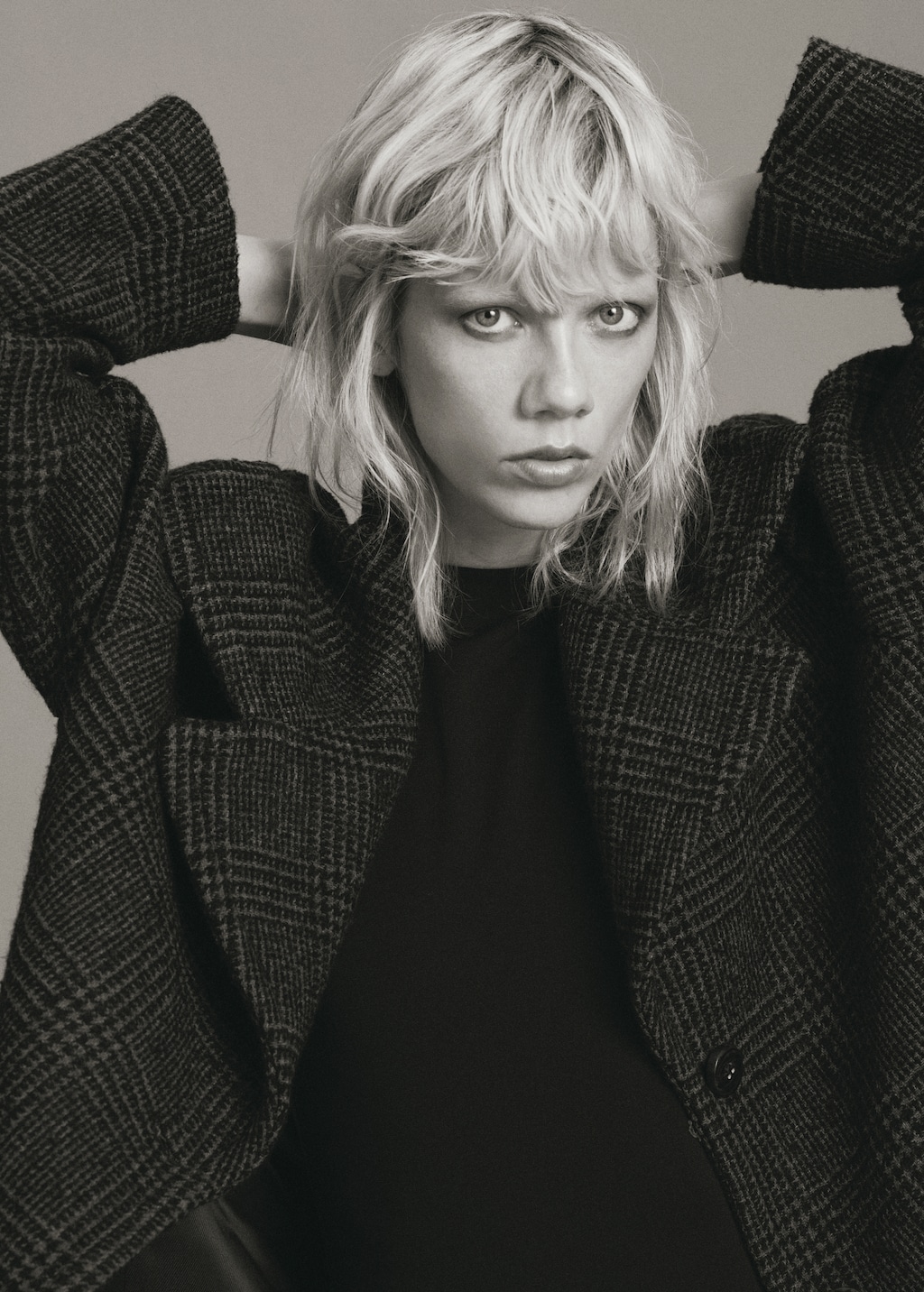 Checked wool-blend coat