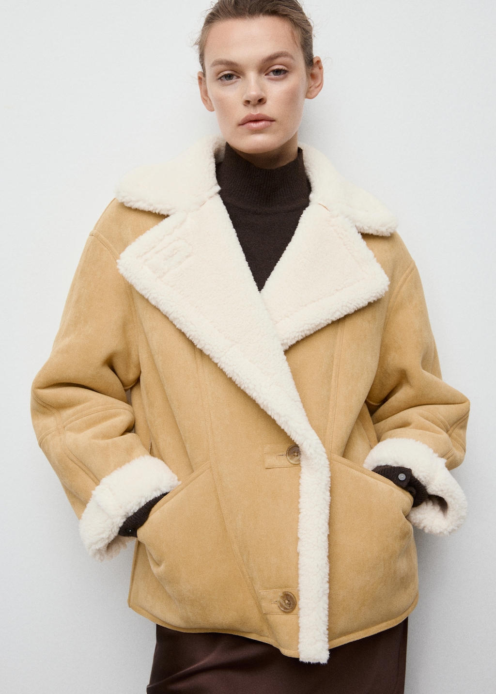 Faux-suede jacket with shearling collar