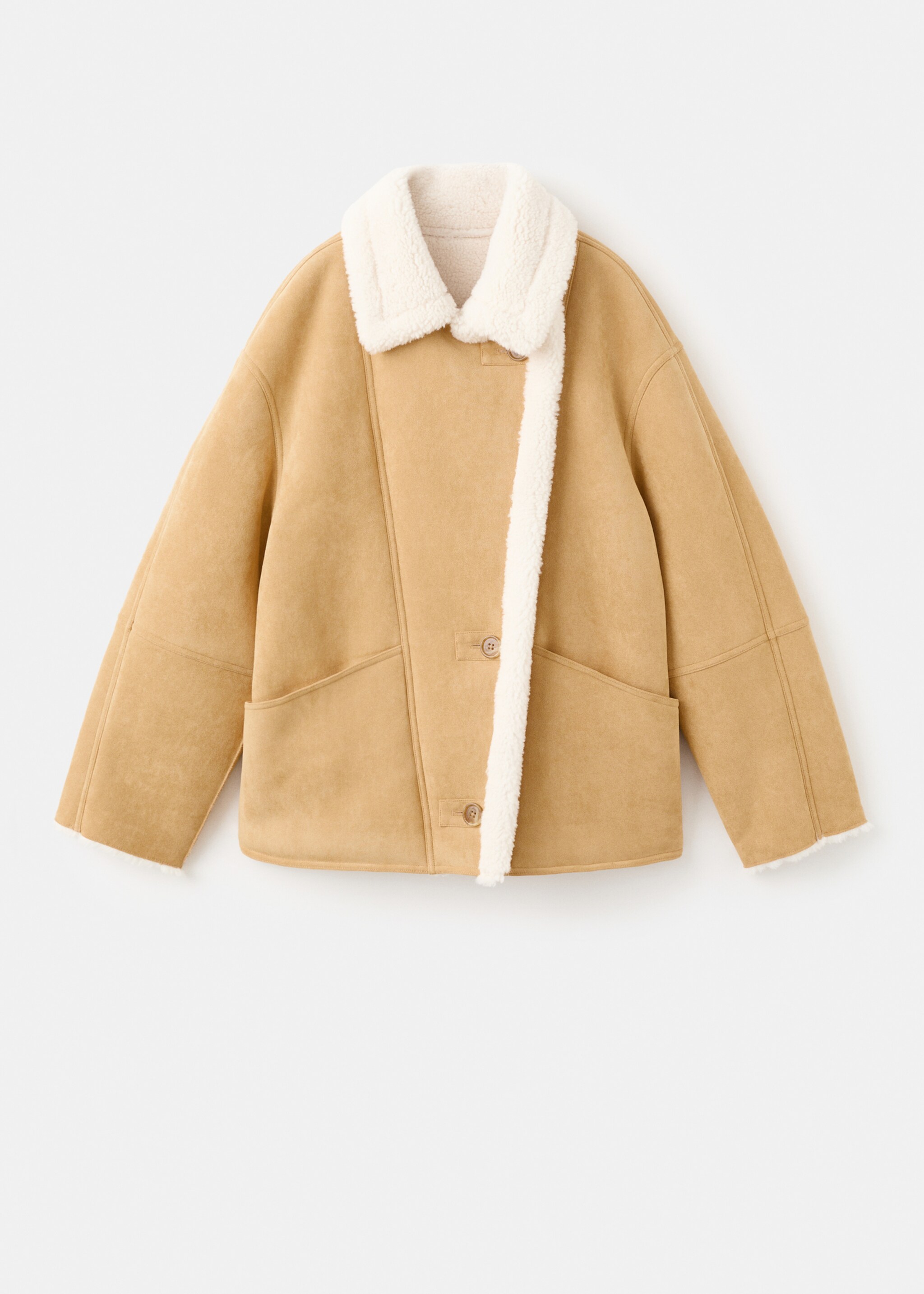 Suede-effect jacket with sheepskin collar - Article without model, Medium Brown. Ref: 17078634-00.