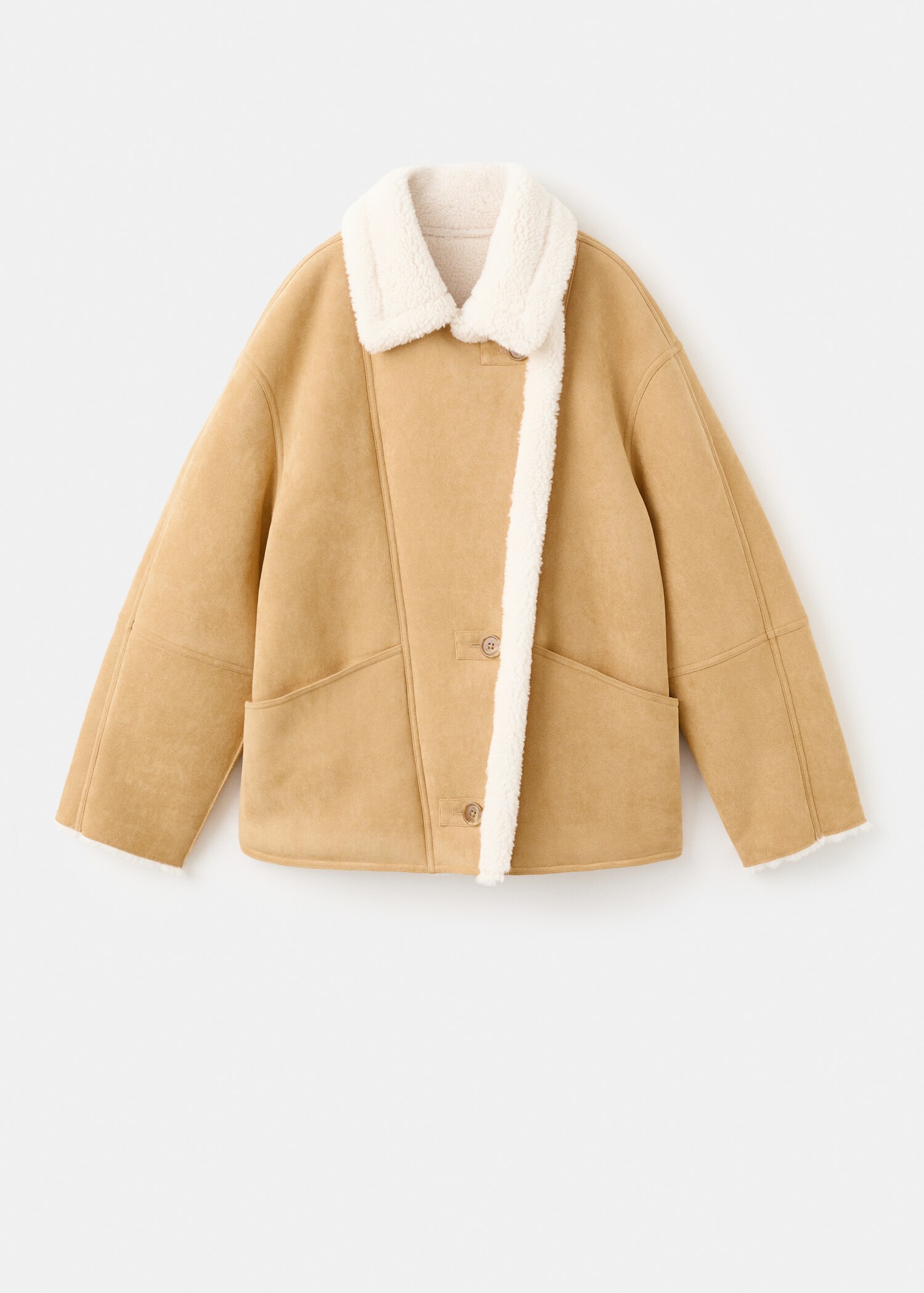 Suede-effect jacket with sheepskin collar - Article without model