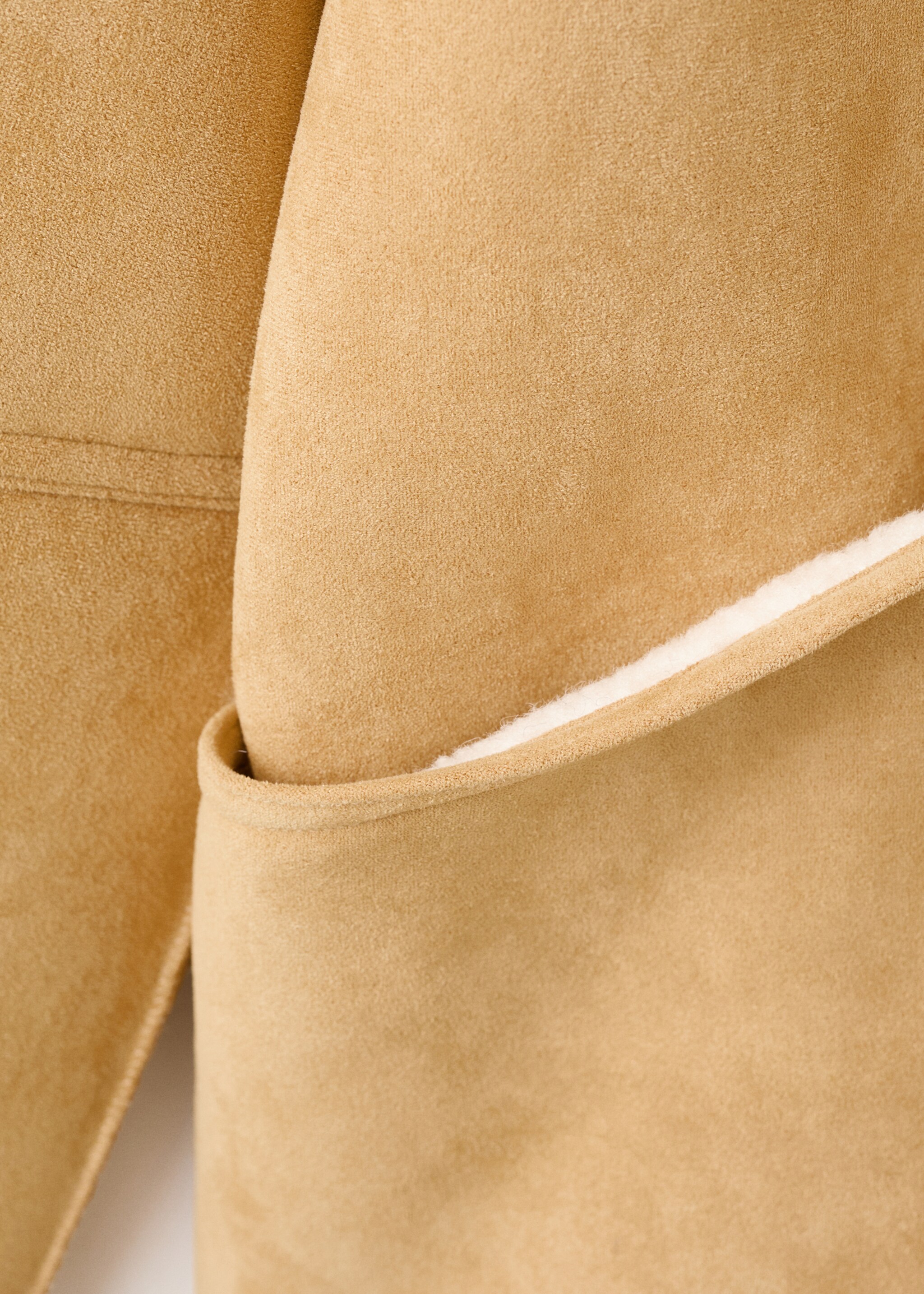 Suede-effect jacket with sheepskin collar - Details of the article 0, Medium Brown. Ref: 17078634-00.