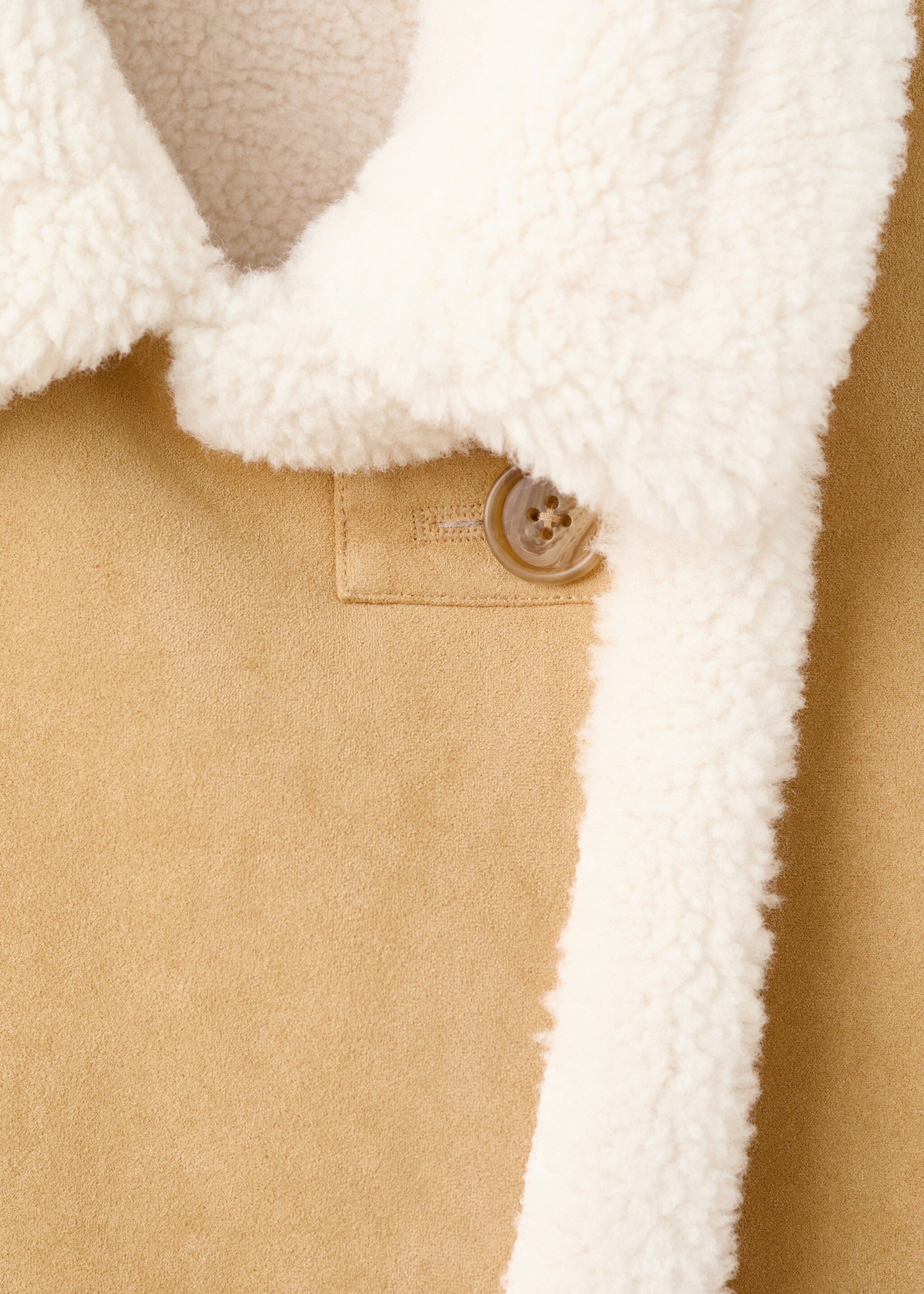 Suede-effect jacket with sheepskin collar - Details of the article 8, Medium Brown. Ref: 17078634-00.