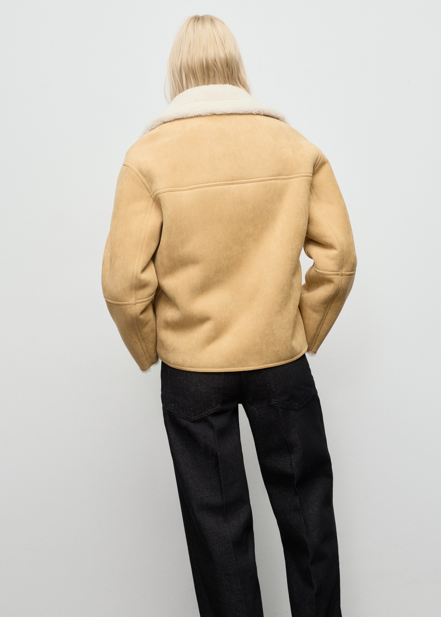 Suede-effect jacket with sheepskin collar - Reverse of the article