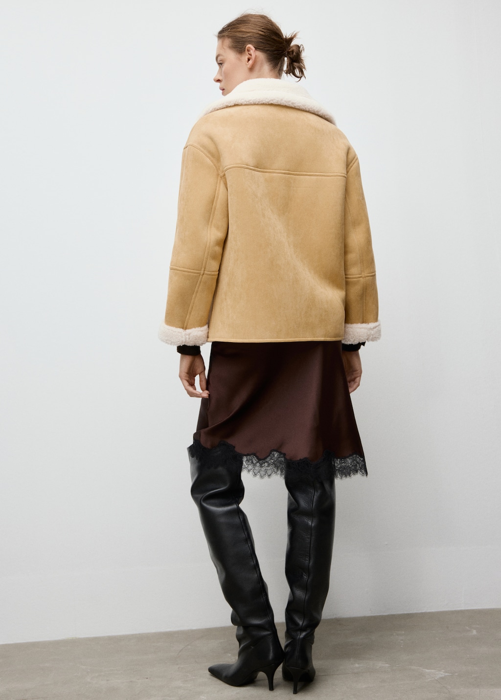 Faux-suede jacket with shearling collar