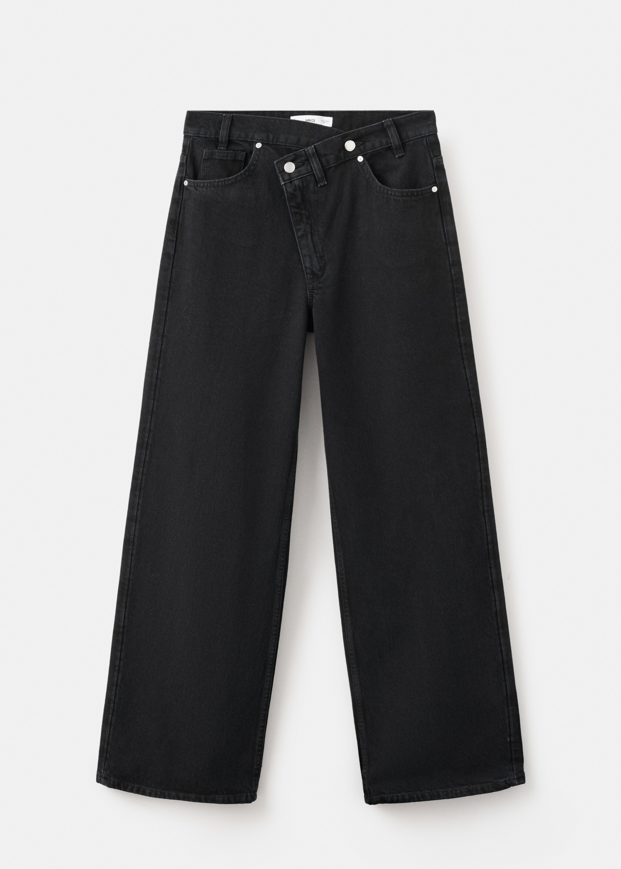 Wide leg jeans with a crossover waistband and mid-rise - Article without model, Black denim. Ref: 17078640-00.