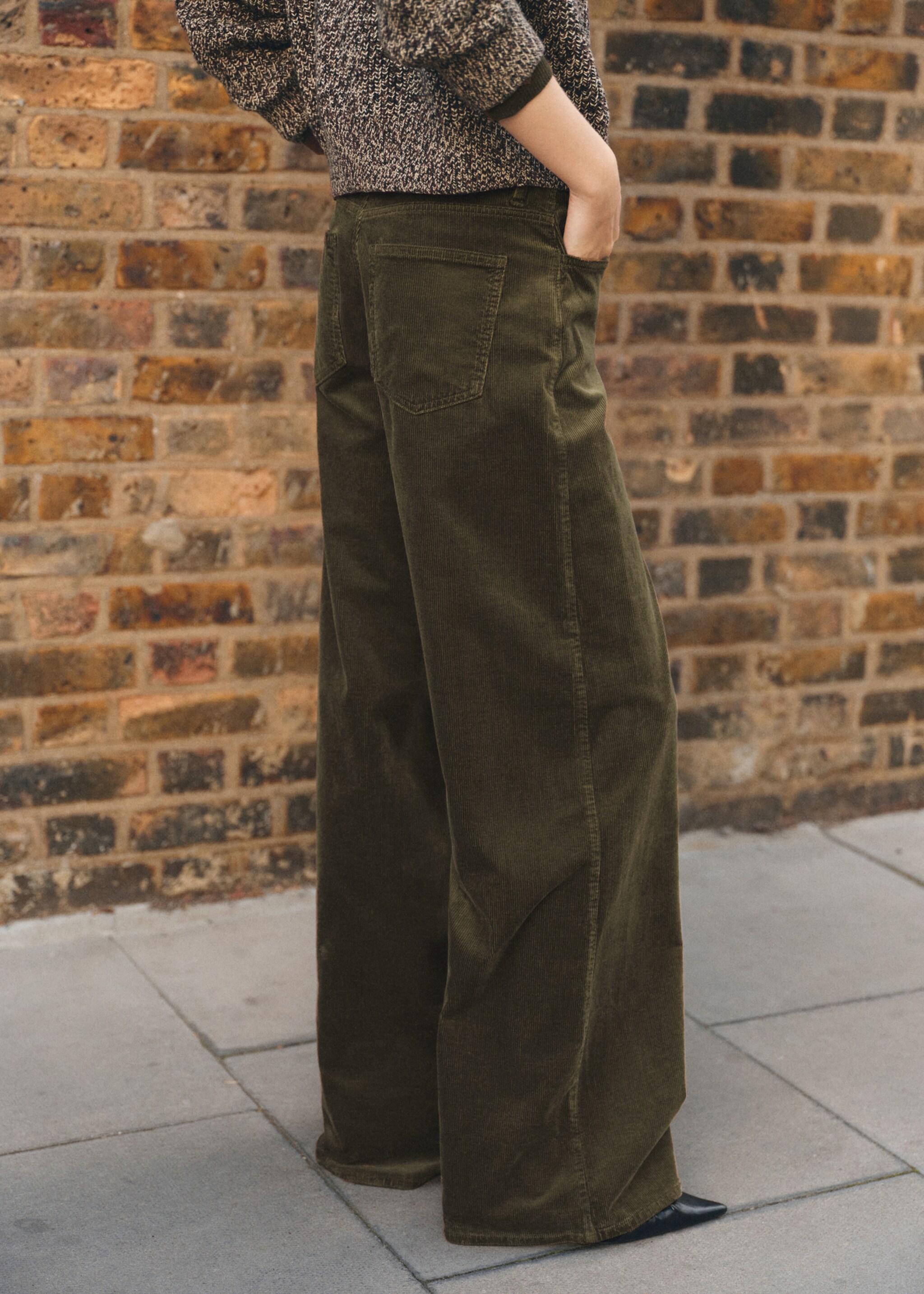 Jeans pana wide leg - Plano medio, Khaki. Ref: 17079093-00.