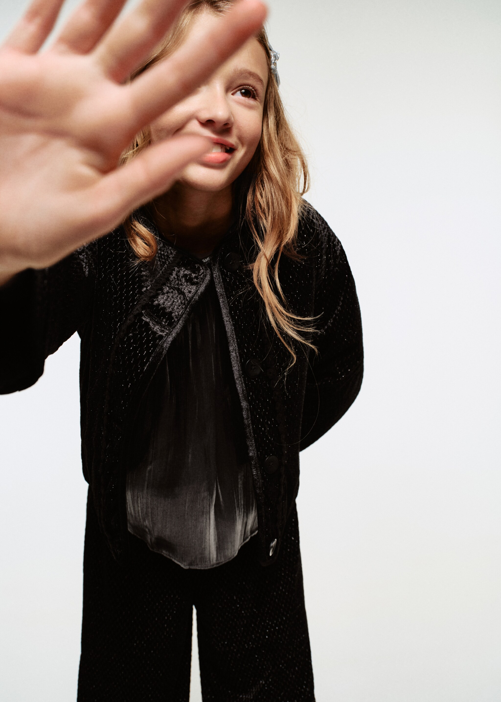 Lurex jacket with buttons - Details of the article 1, Black. Ref: 17079098-00.