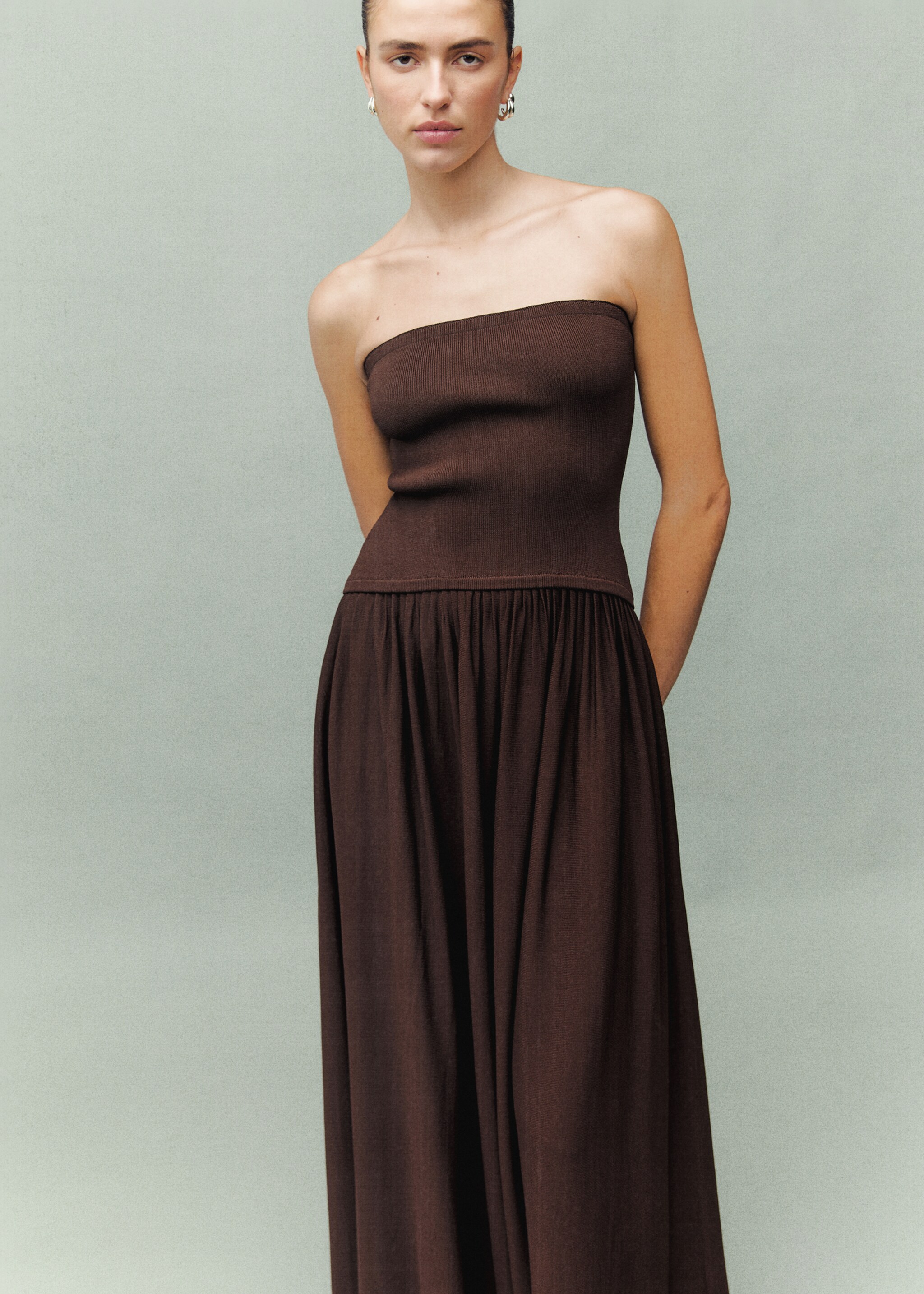 Combined strapless dress - Medium plane, Chocolate. Ref: 17079103-00.