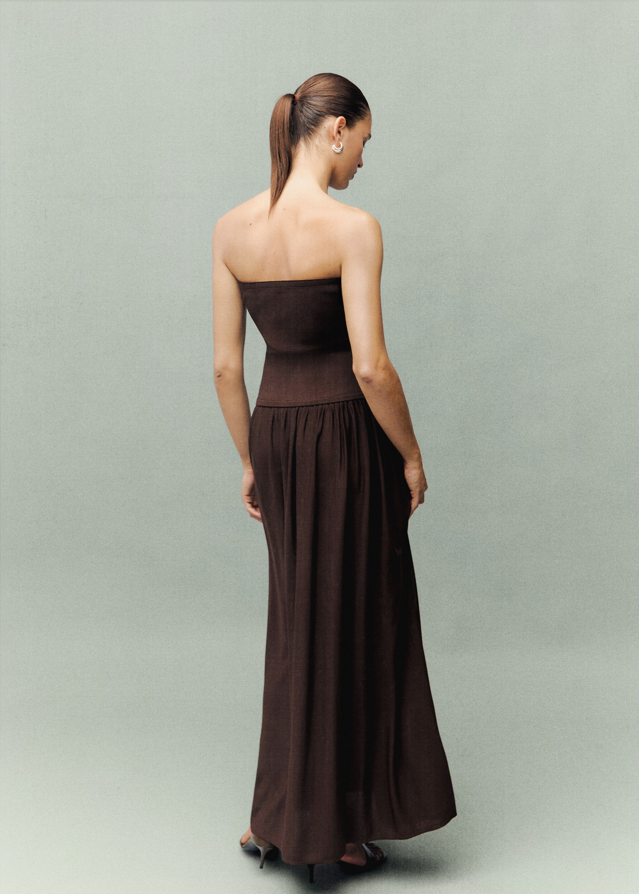 Combined strapless dress - Reverse of the article, Chocolate. Ref: 17079103-00.
