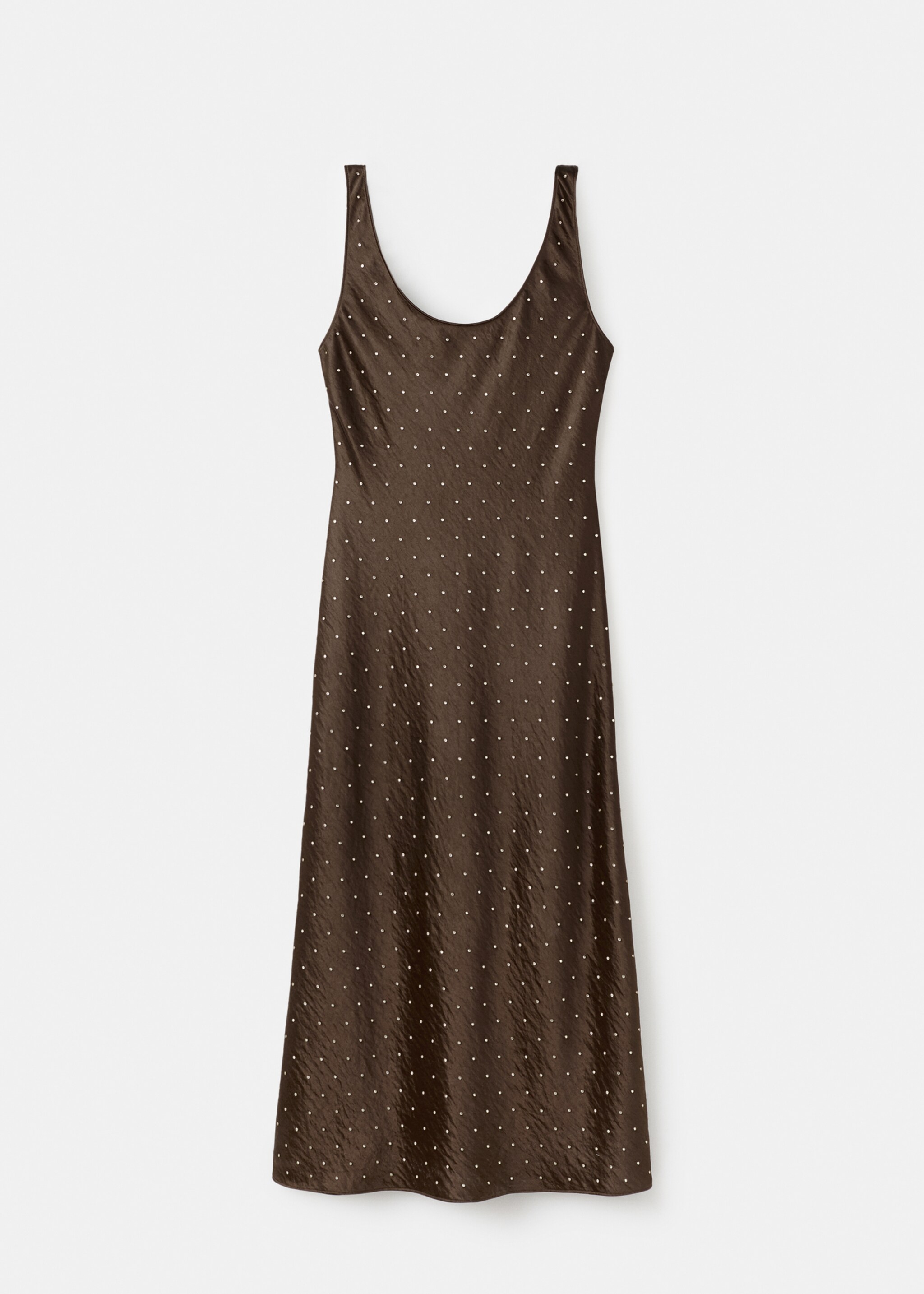 Satin crinkle-effect dress with crystals - Article without model, Brown. Ref: 17079106-00.