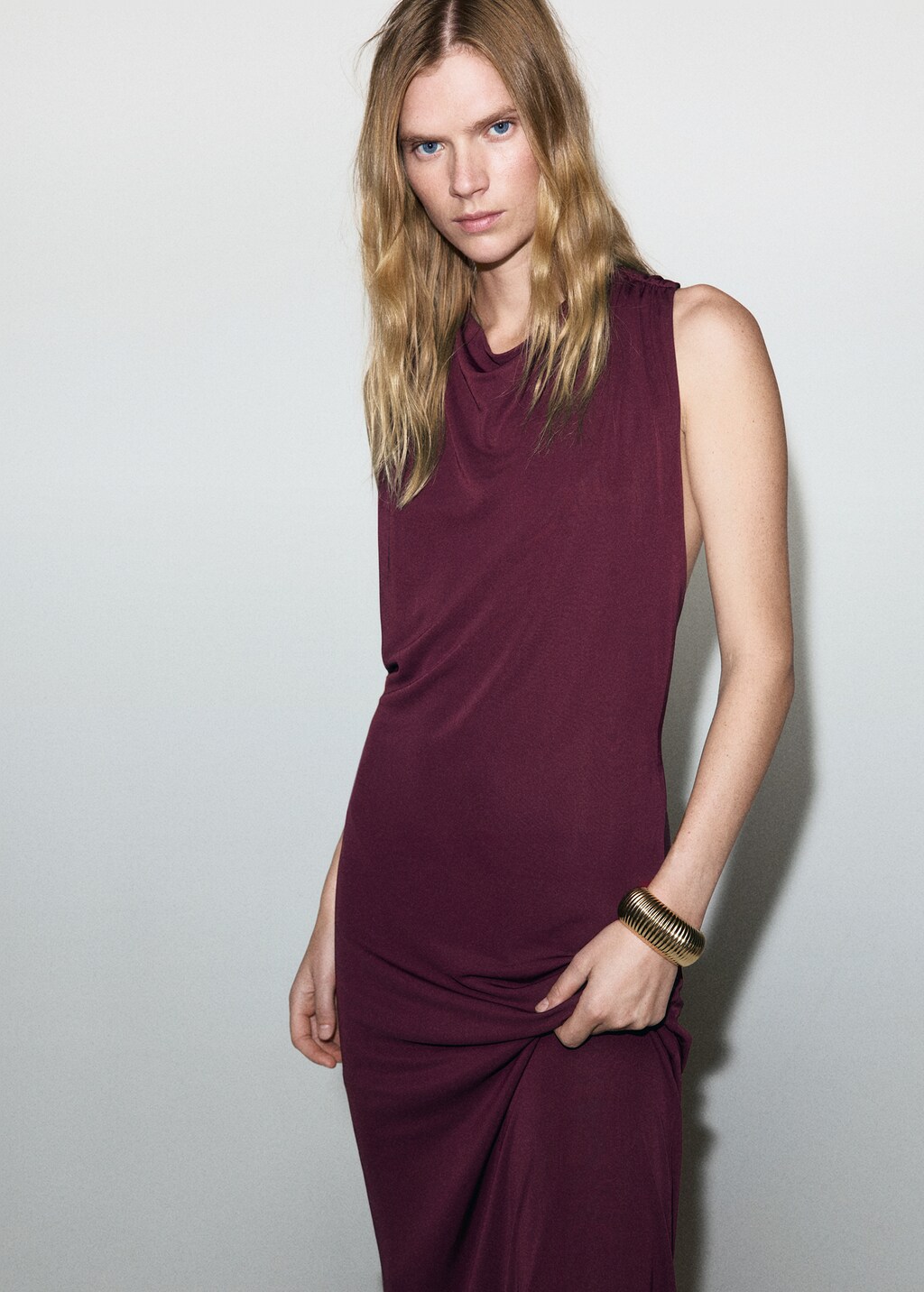 Mango Draped dress with metallic detail