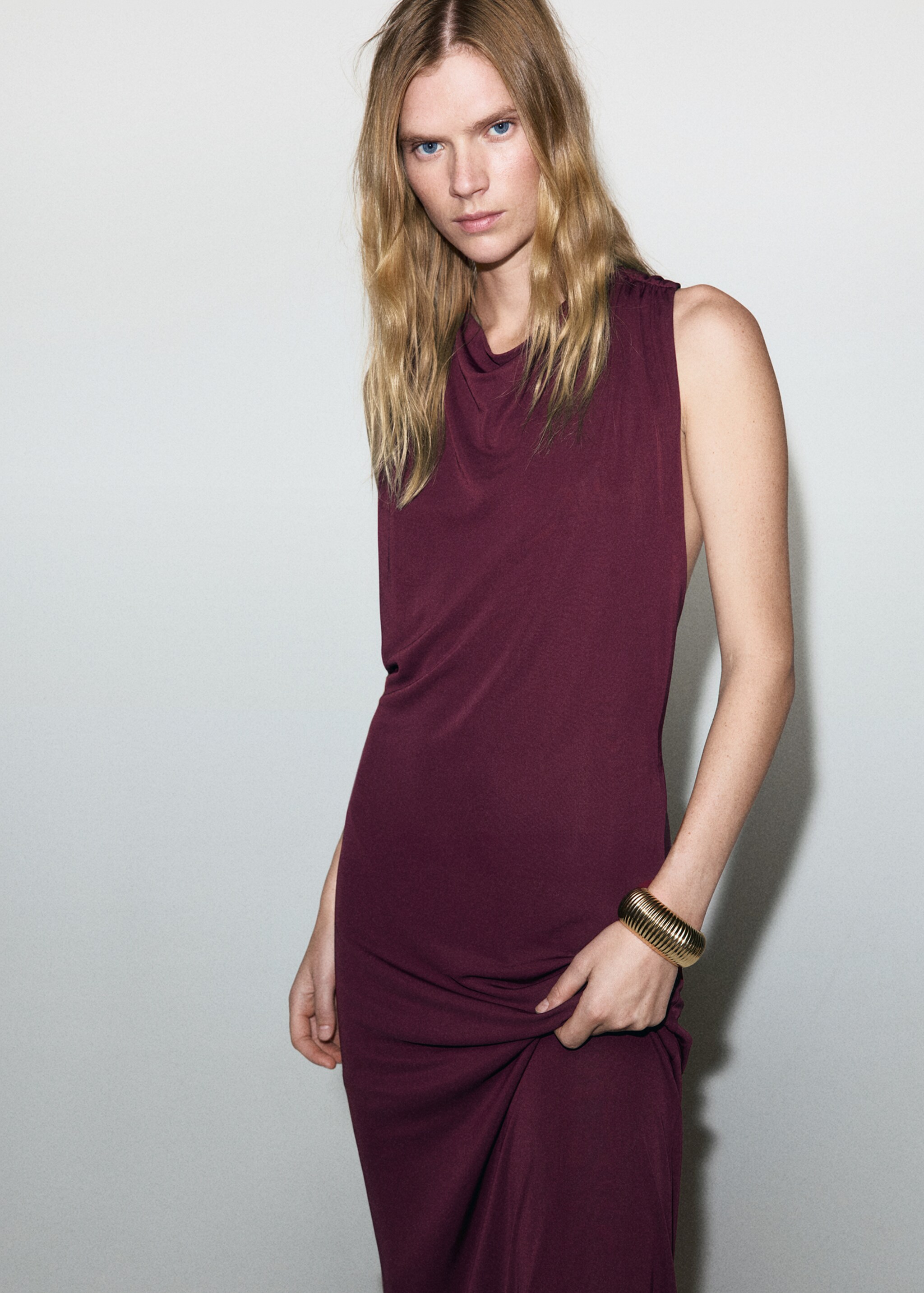 Draped dress with metallic detail - Medium plane, Burgundy. Ref: 17079111-00.