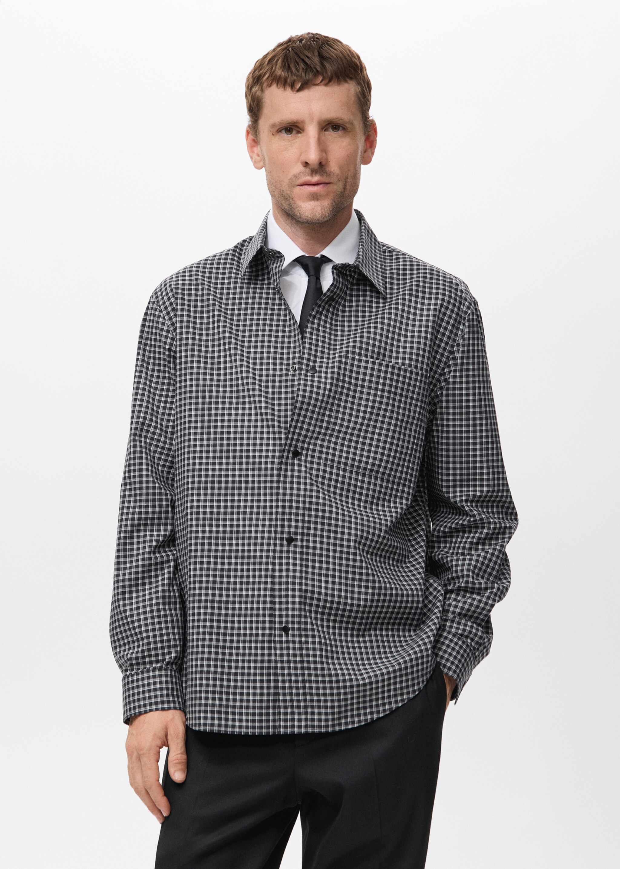 Camisa 100% algodón cuadros relaxed fit - Plano medio, Negro. Ref: 17079207-00.