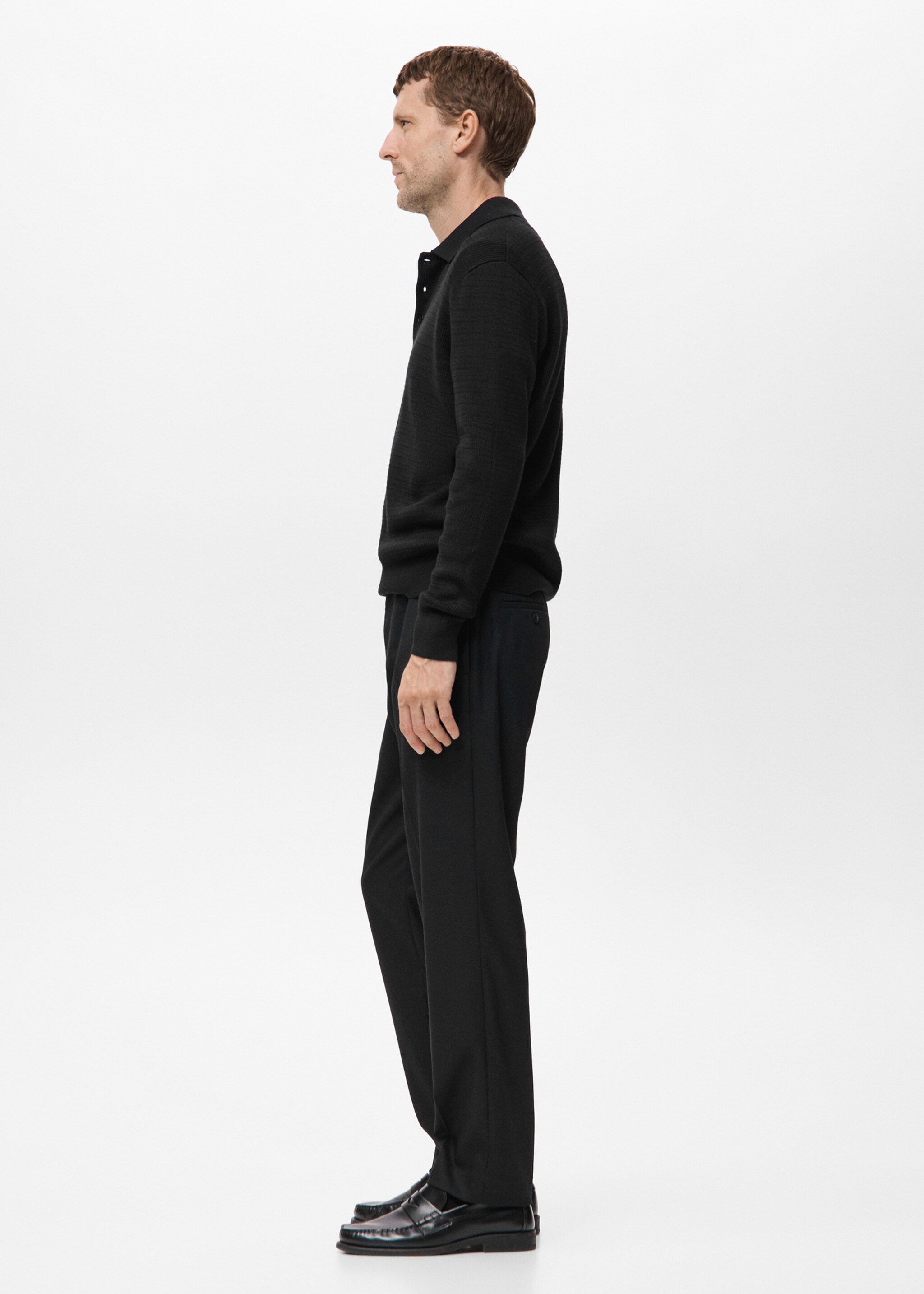 Cotton Lyocell Polo Sweater - Details of the article 2, Black. Ref: 17079213-00.
