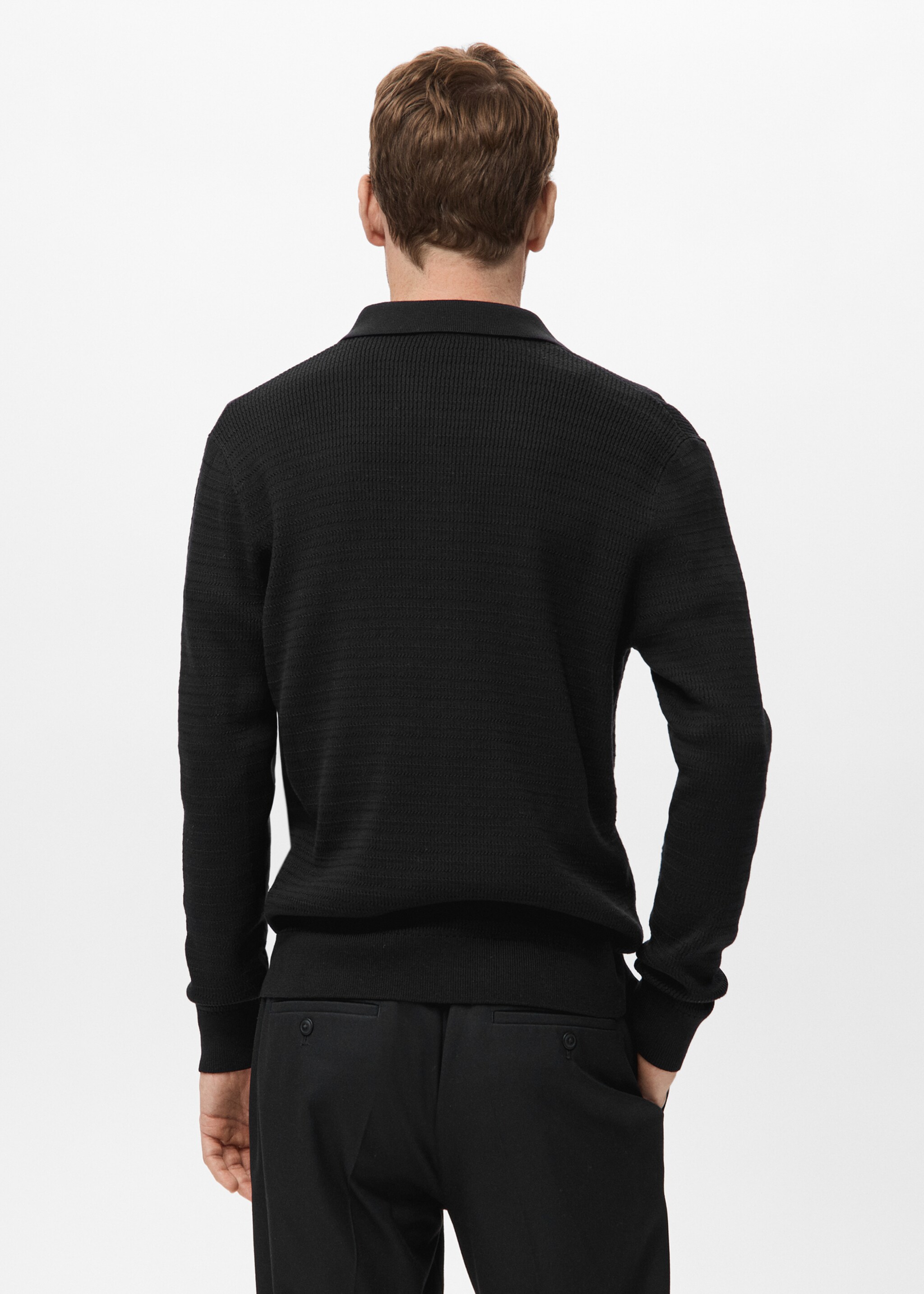Cotton Lyocell Polo Sweater - Reverse of the article, Black. Ref: 17079213-00.