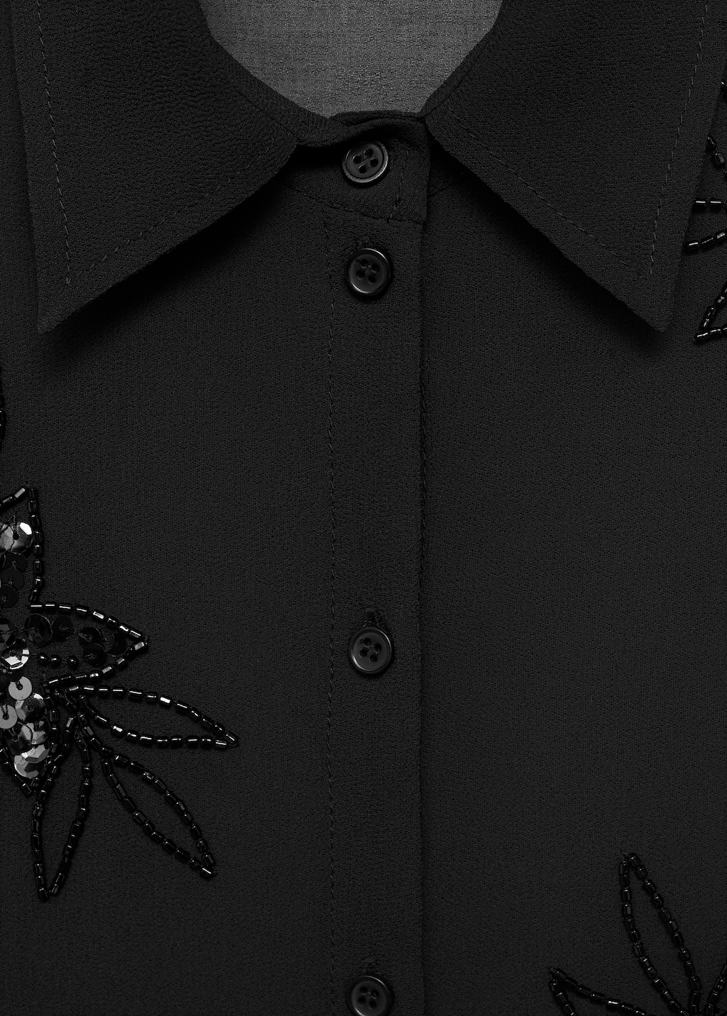 Semi-transparent shirt with rhinestone embroidery