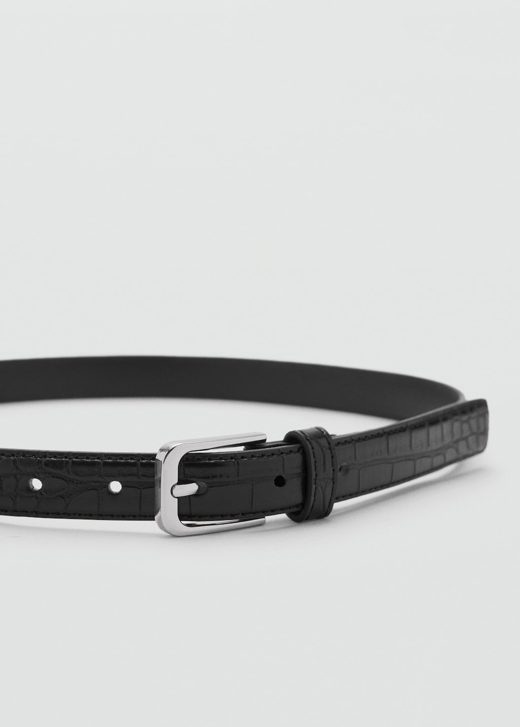 Thin crocodile-effect leather belt