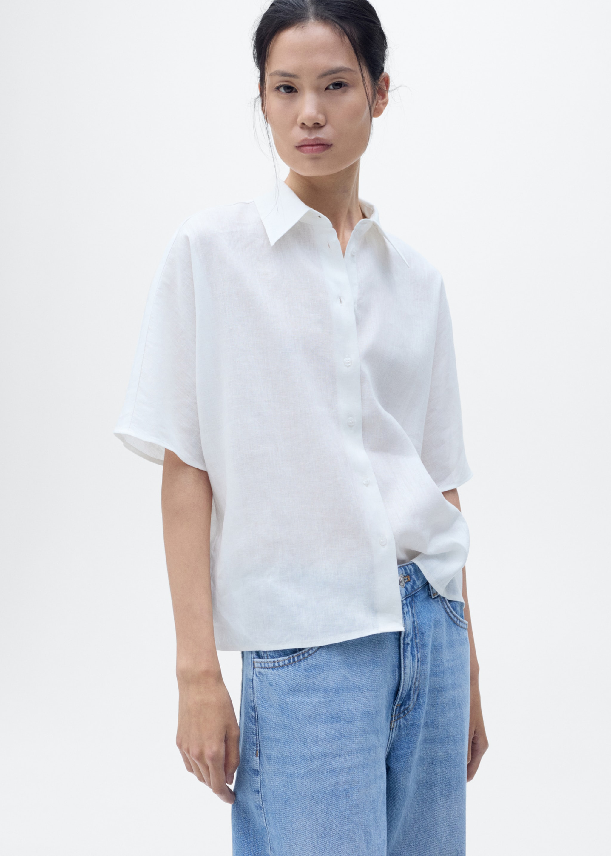 Short sleeve linen-blend shirt - Medium plane