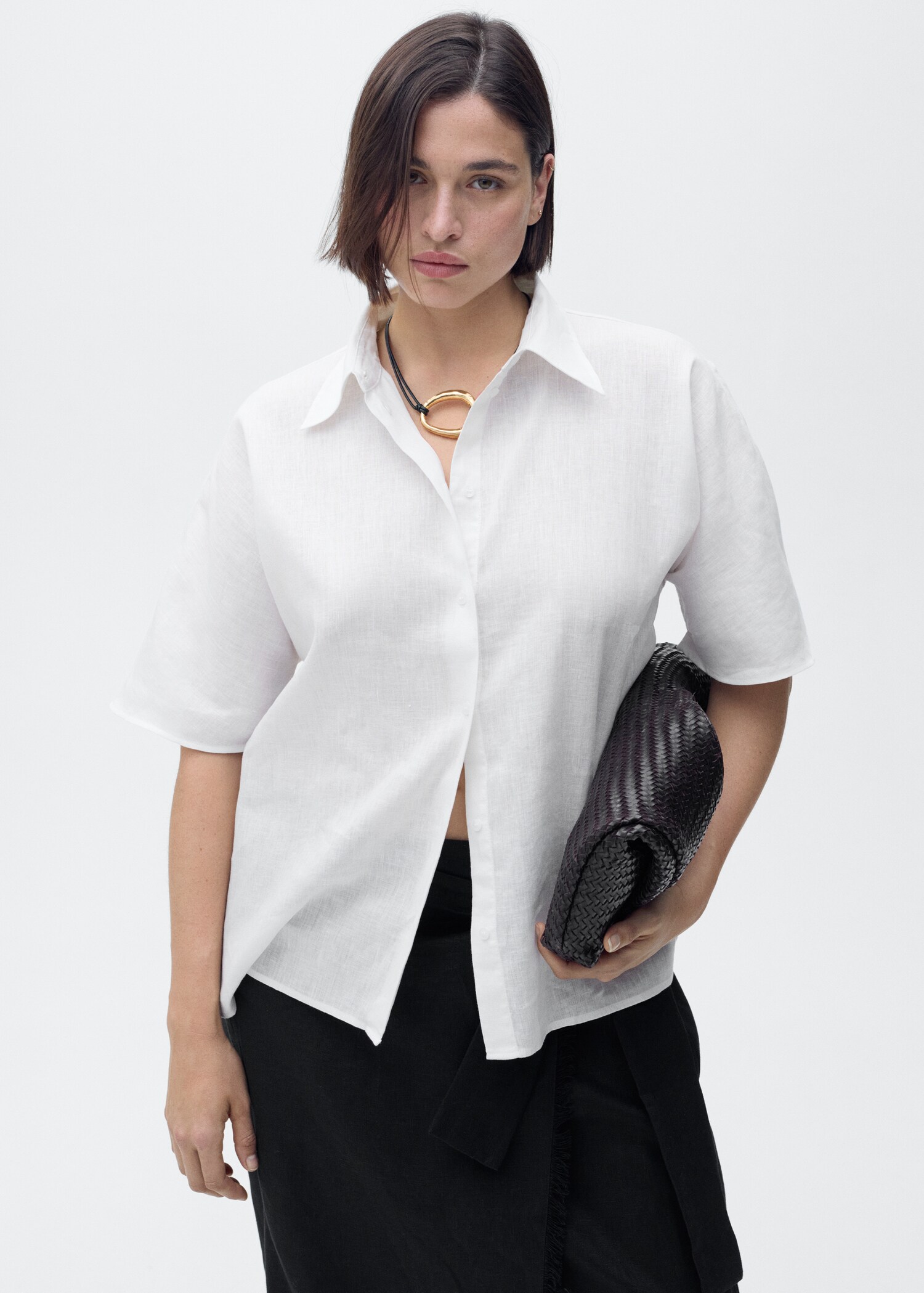 Short sleeve linen-blend shirt - Details of the article 5