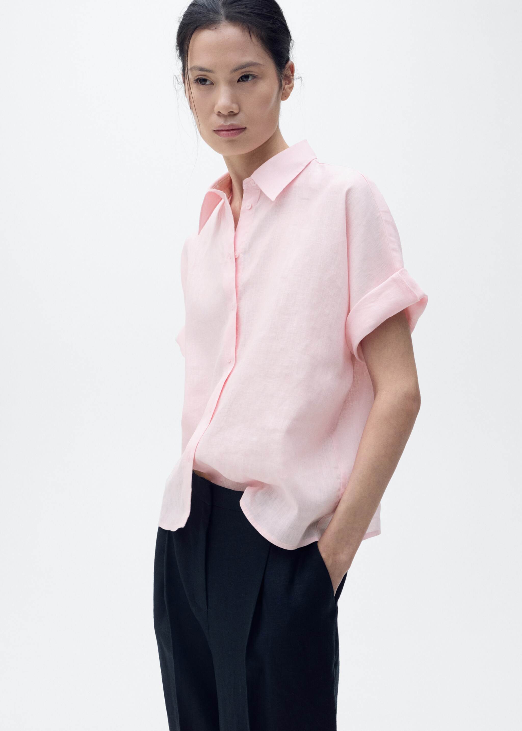 Short sleeve linen-blend shirt - Medium plane
