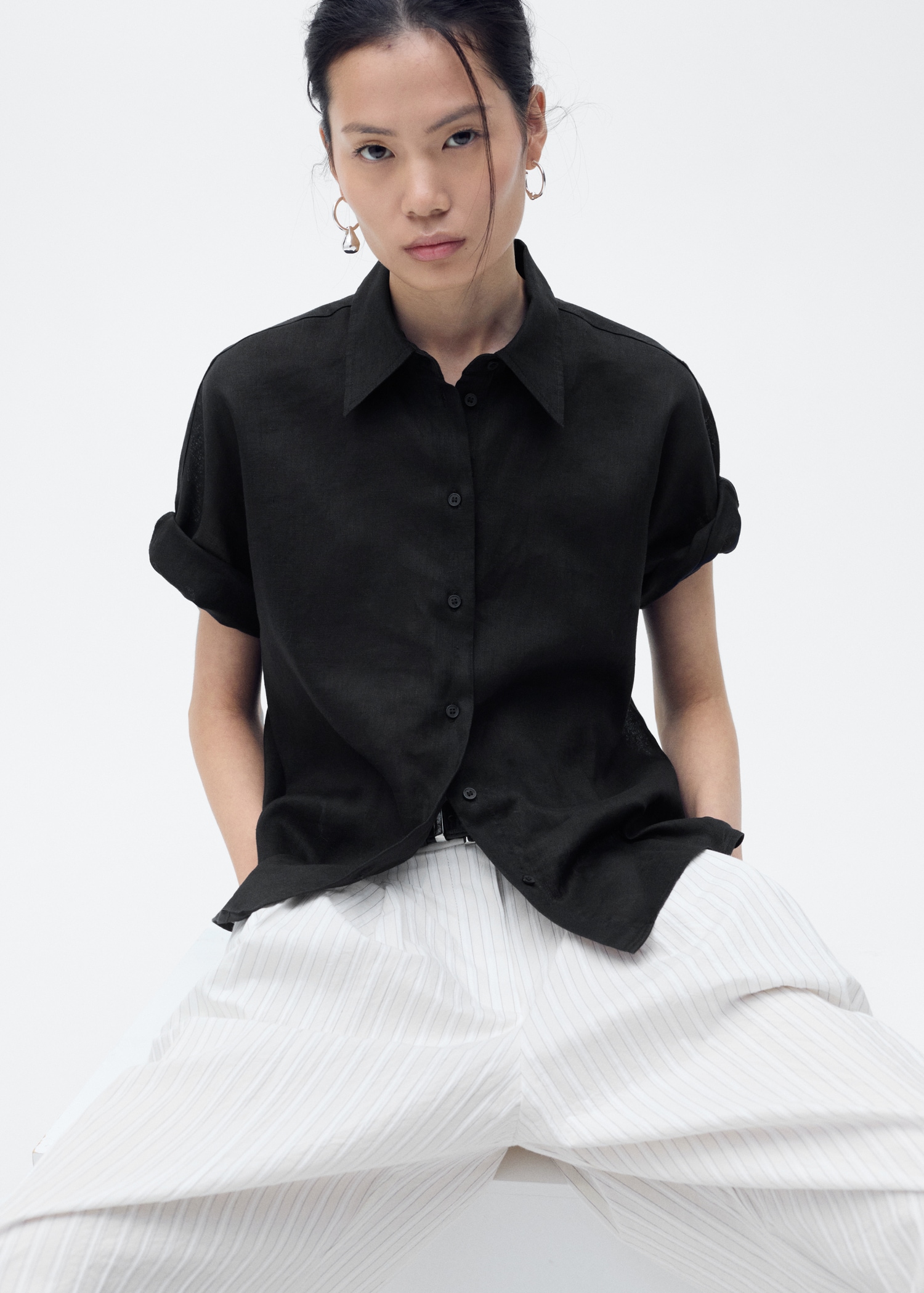 Camisa lino manga corta Mujer MANGO España (Península y Baleares)