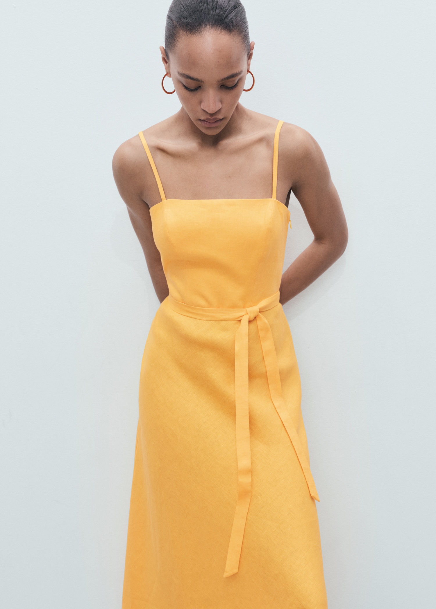 Bow linen-blend dress - Medium plane