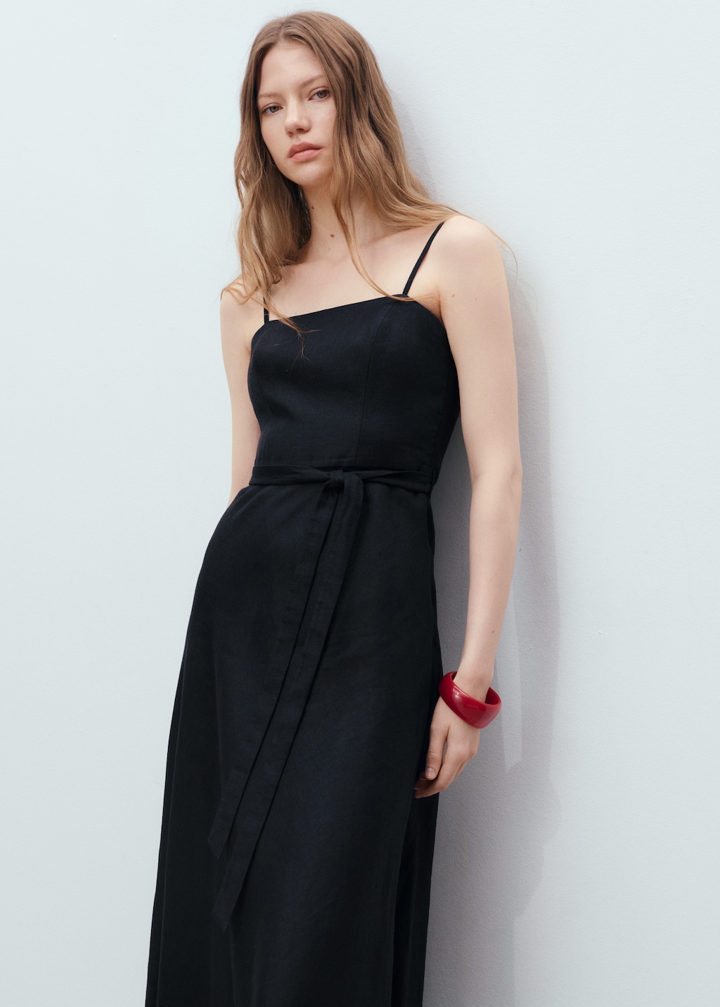 Bow linen-blend dress