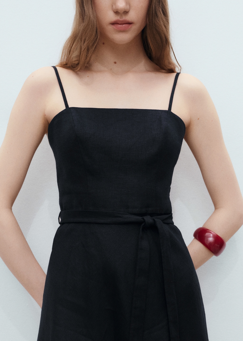 Bow linen-blend dress