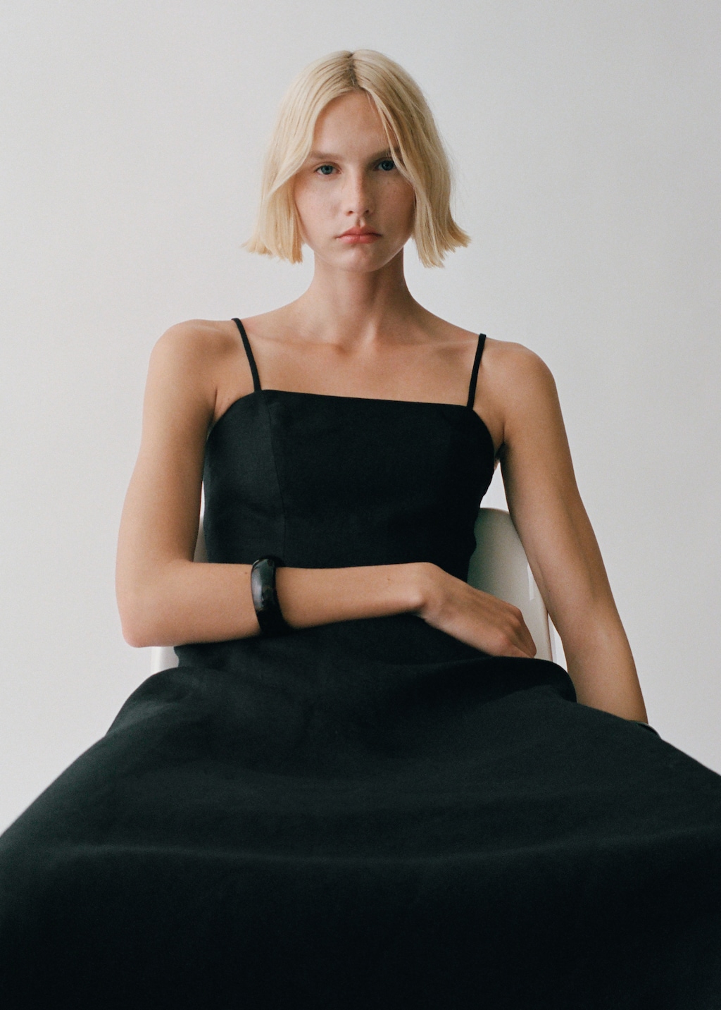 Bow linen-blend dress