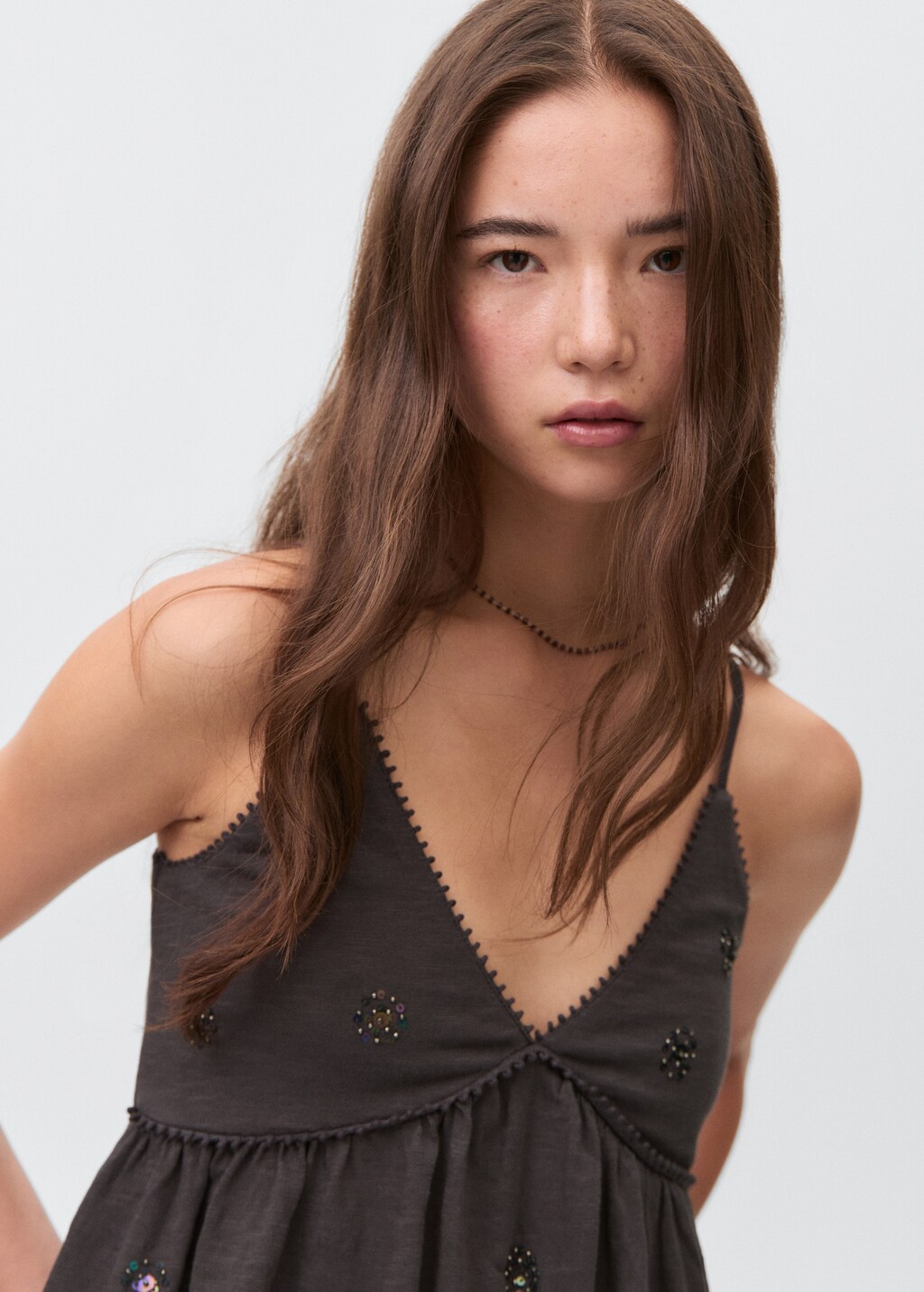 Sequin embroidery top