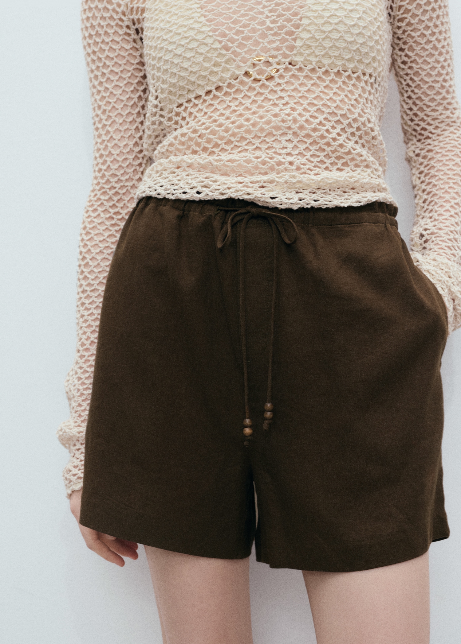 Shorts rectos lino cordón Mujer MANGO Belice