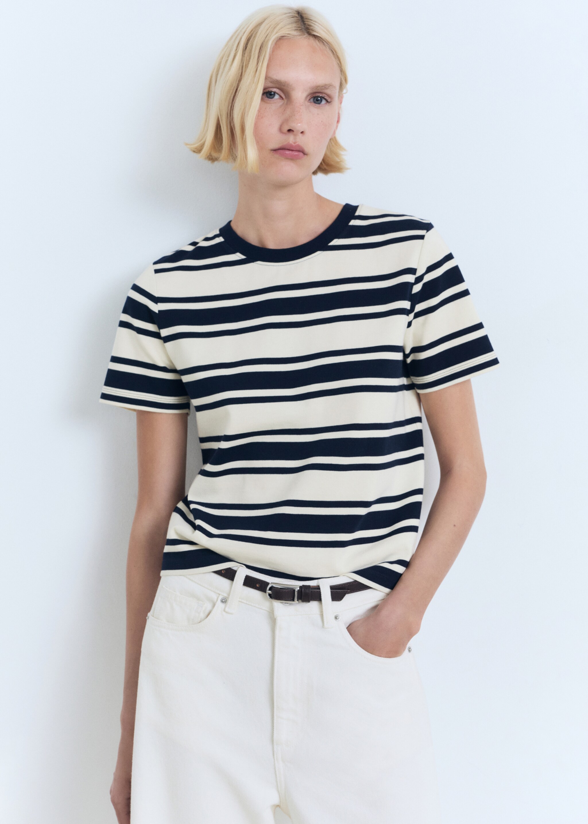 Contrasting collar cotton t-shirt - Medium plane