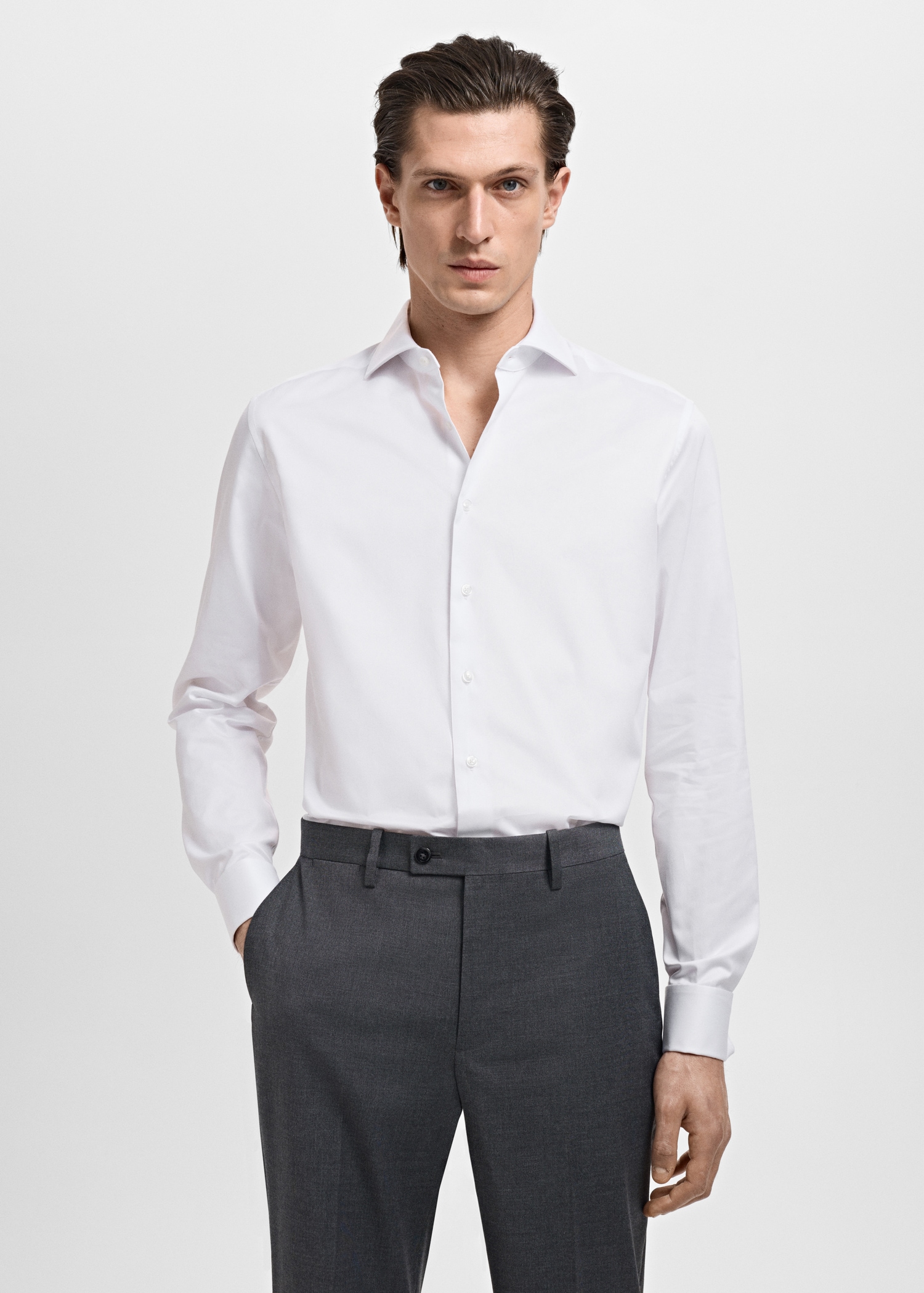 Slim-fit twill fabric suit with shirt cufflinks - Medium plane