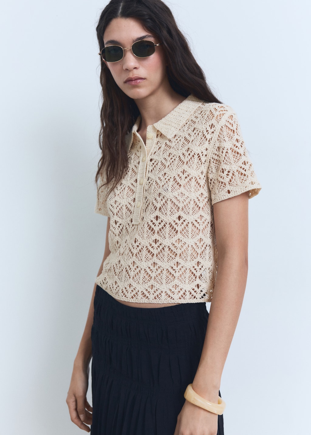 Short-sleeved crochet sweater