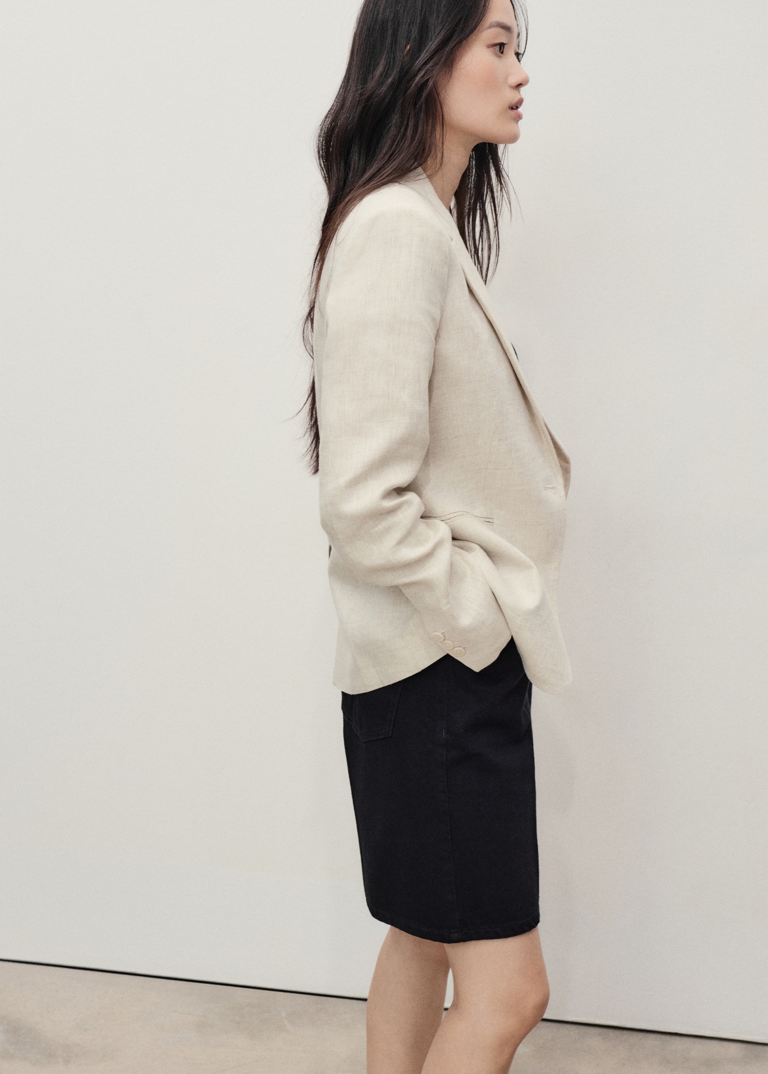 Bermuda en jean droit taille haute - Femme | MANGO France métropolitaine